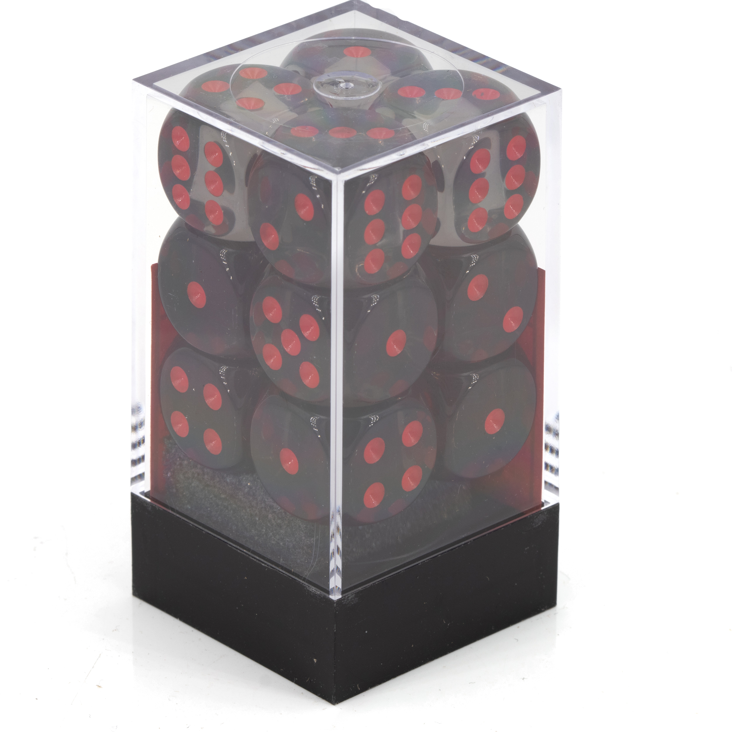 Transparent Rauch / rot 16mm W6 Würfel Set (12 Würfel)