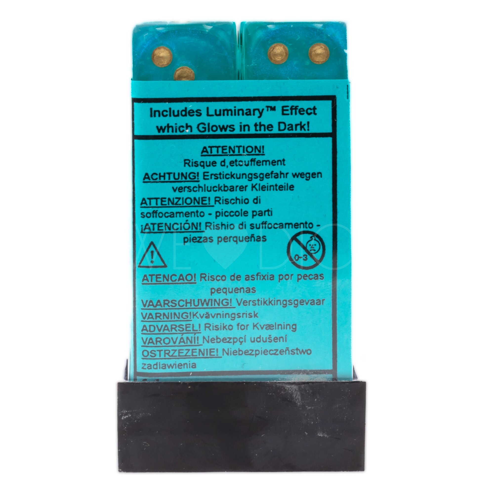 Borealis® Blaugrün / Gold 16mm W6 Würfel Set (12 Würfel)