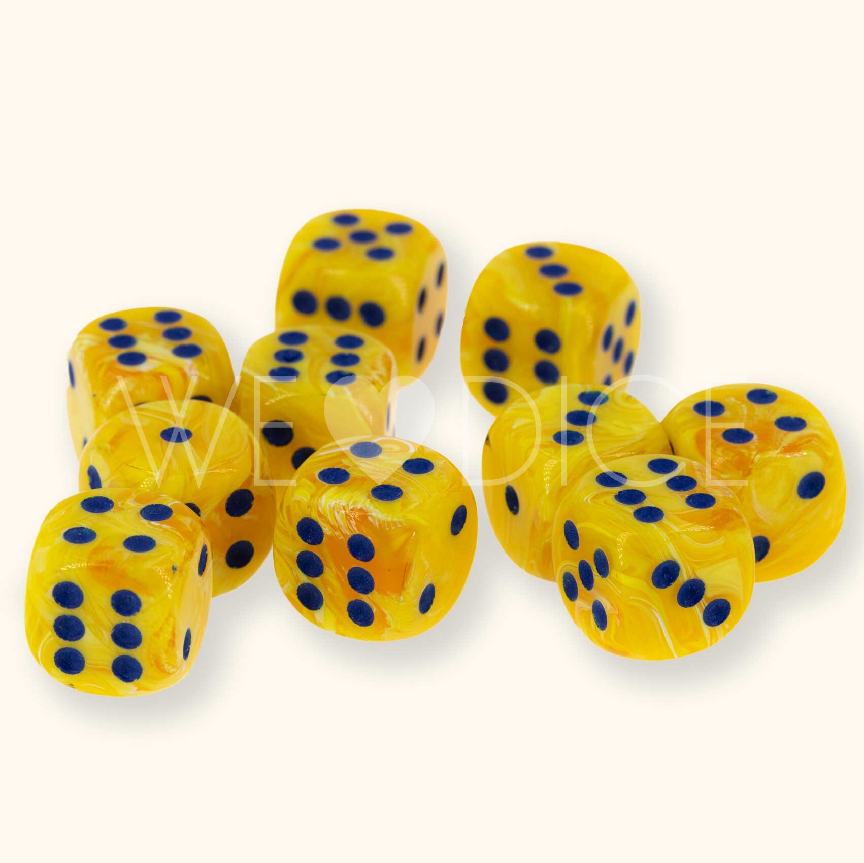 12mm Würfel in gelb / dunkelblau Marmor