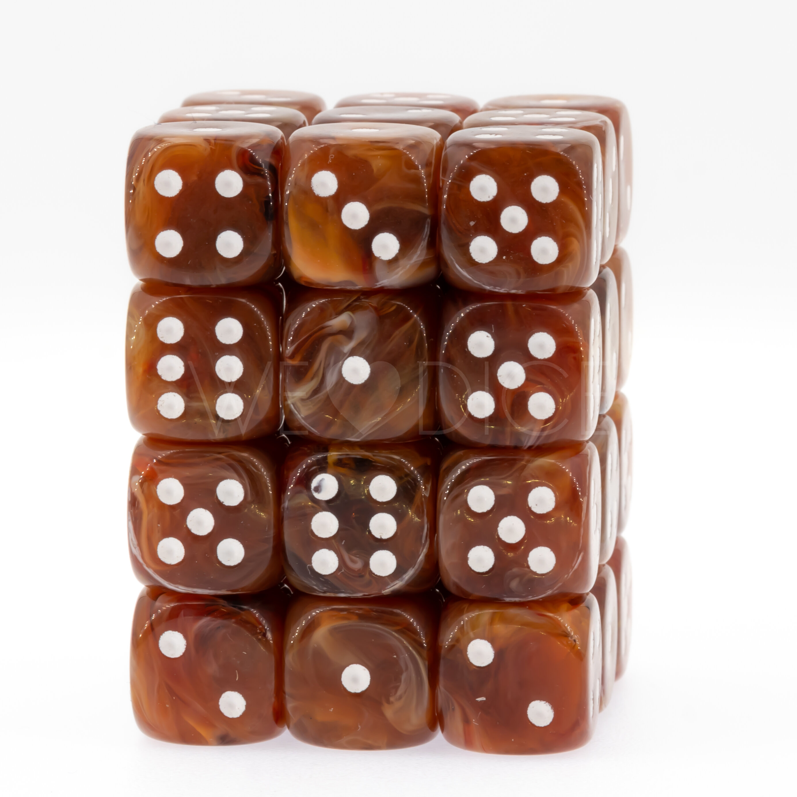 Marbled caramel brown / white 12mm D6 Dice Set  (36Pcs)