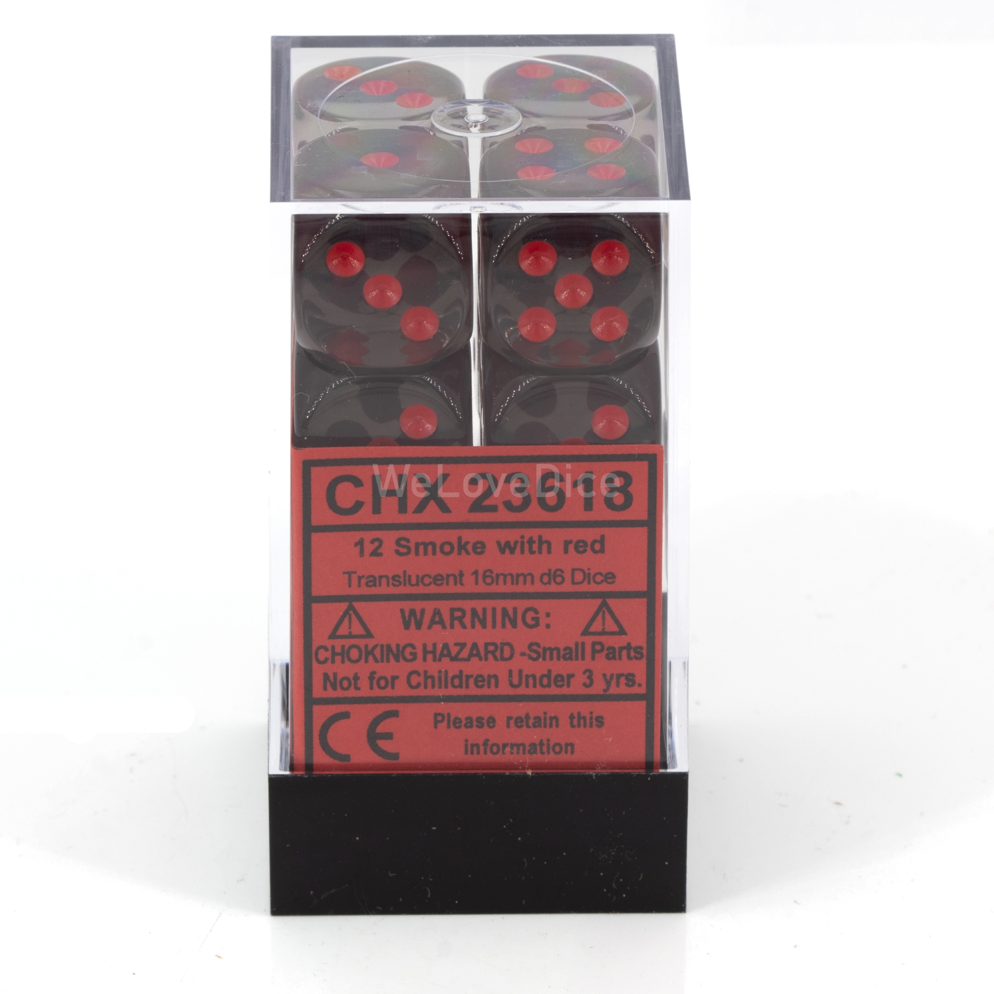 Transparent Rauch / rot 16mm W6 Würfel Set (12 Würfel)