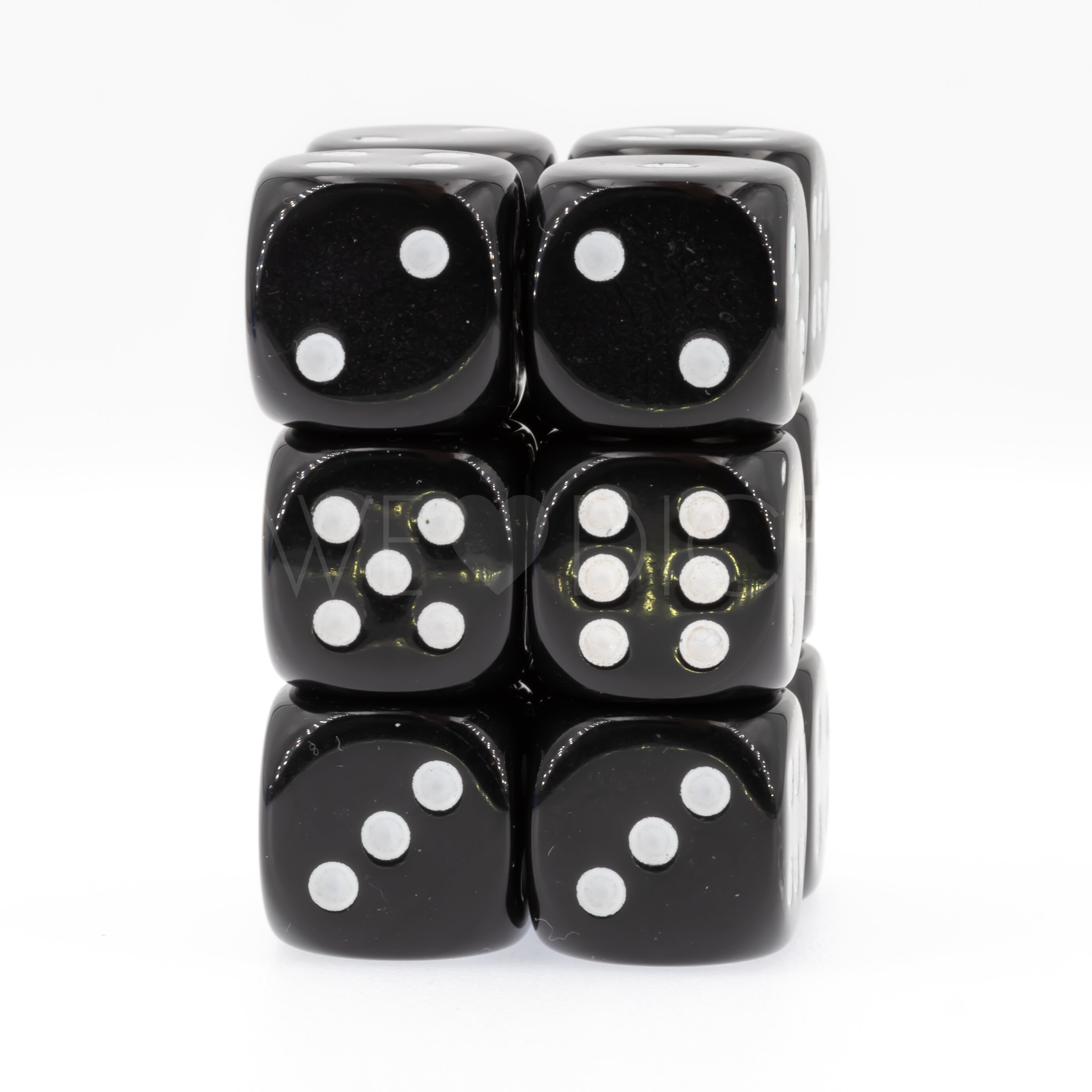 Opaque black / white 16mm D6 Dice Set  (12Pcs)