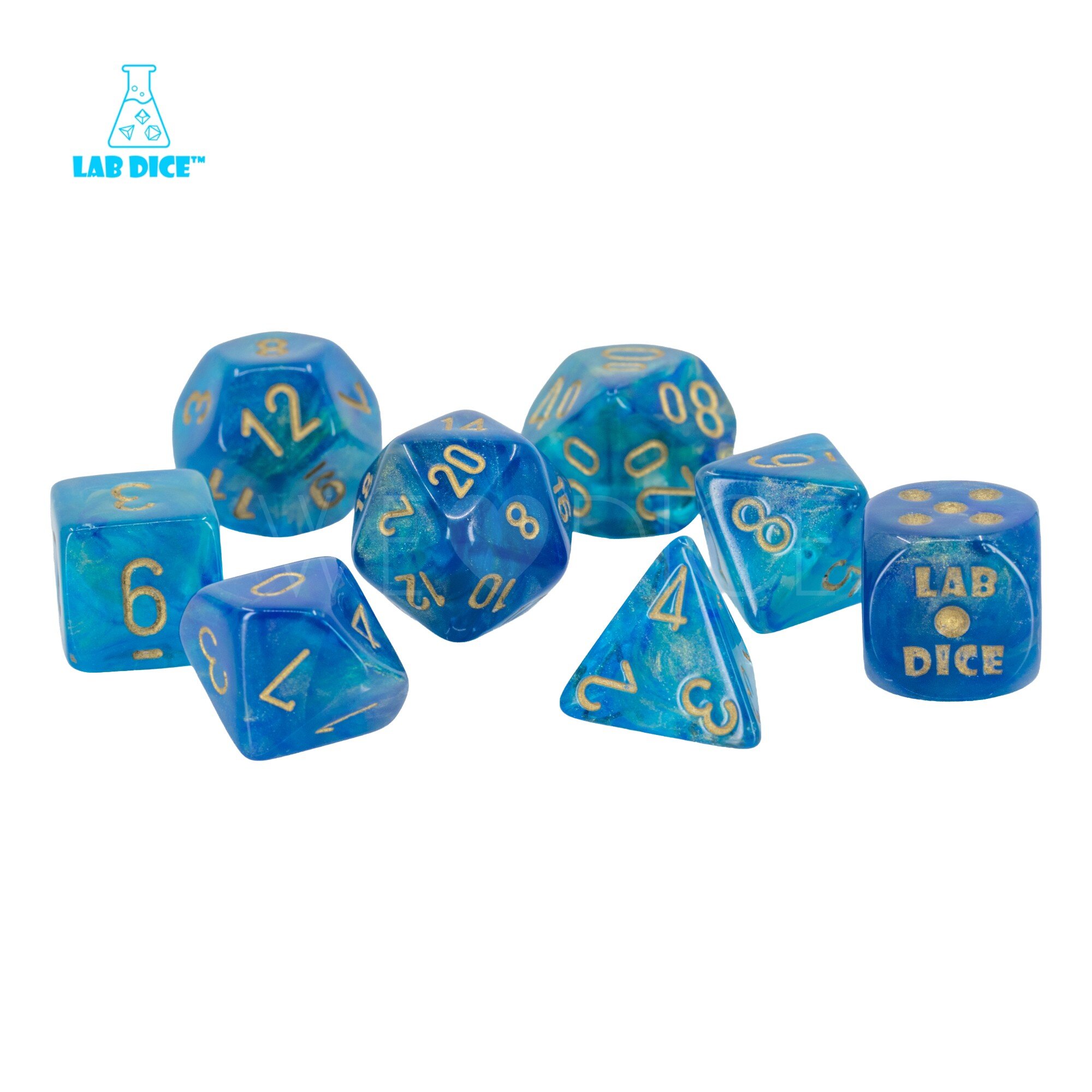 LabDice Shimmer™ Aqueros / gold  Set 8 Stück