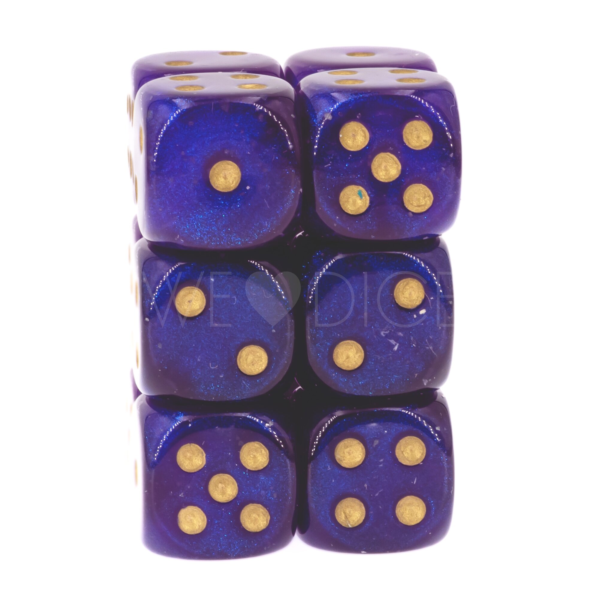 Borealis® Königsviolett / Gold 16mm W6 Würfel Set (12 Würfel)