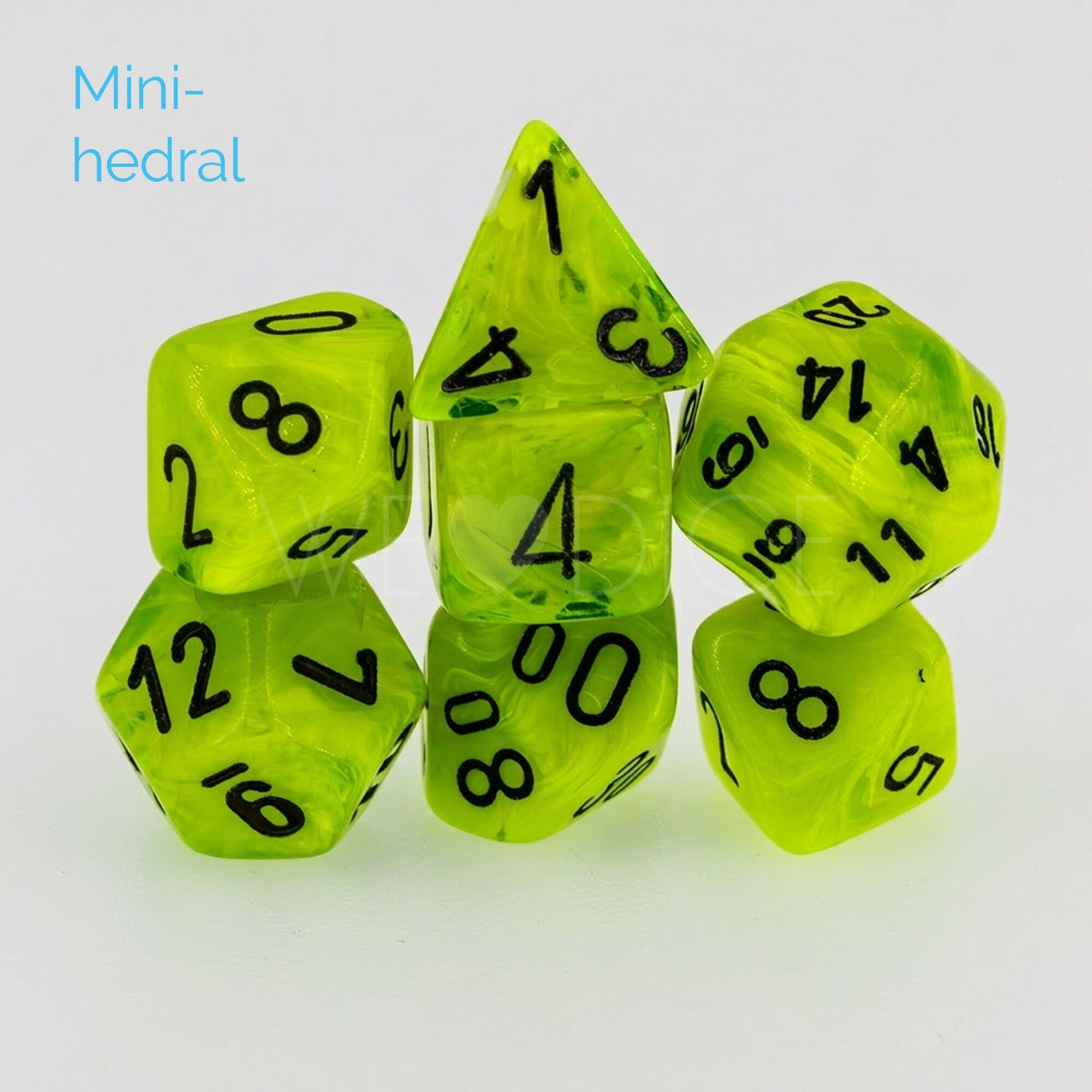 Mini-hedral Vortex® Polyhedral Hellgrün / Schwarz 7-Würfel Set