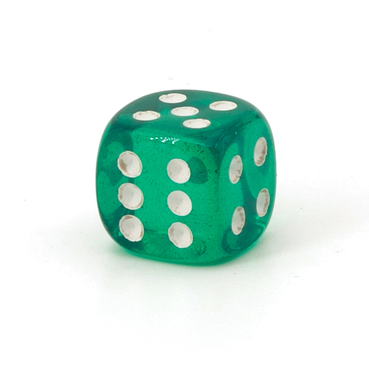 14mm  D6 Dice in green / white Translucent