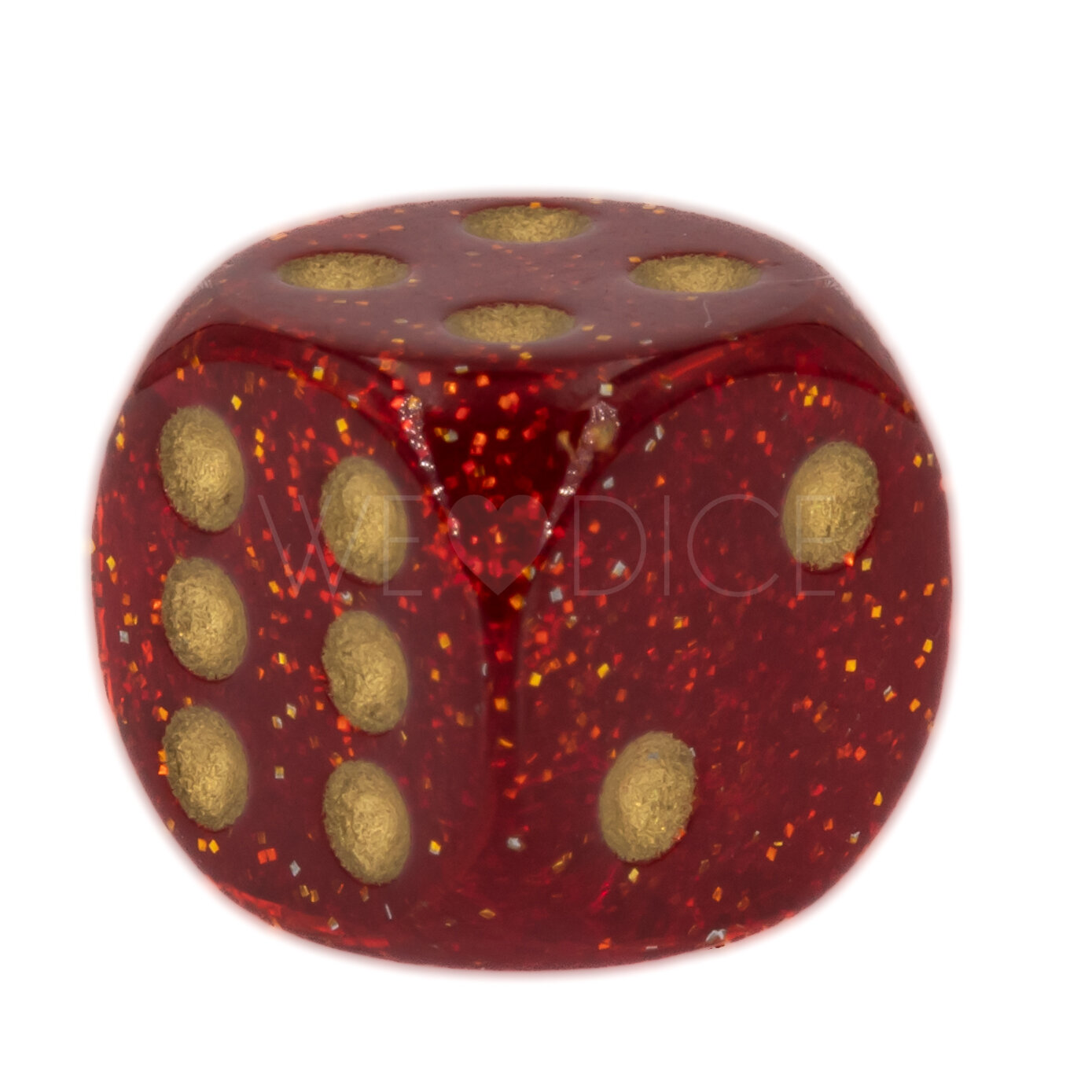 Glitter Ruby / Gold 12mm W6 Würfel mit Punkten (1 Stück)
