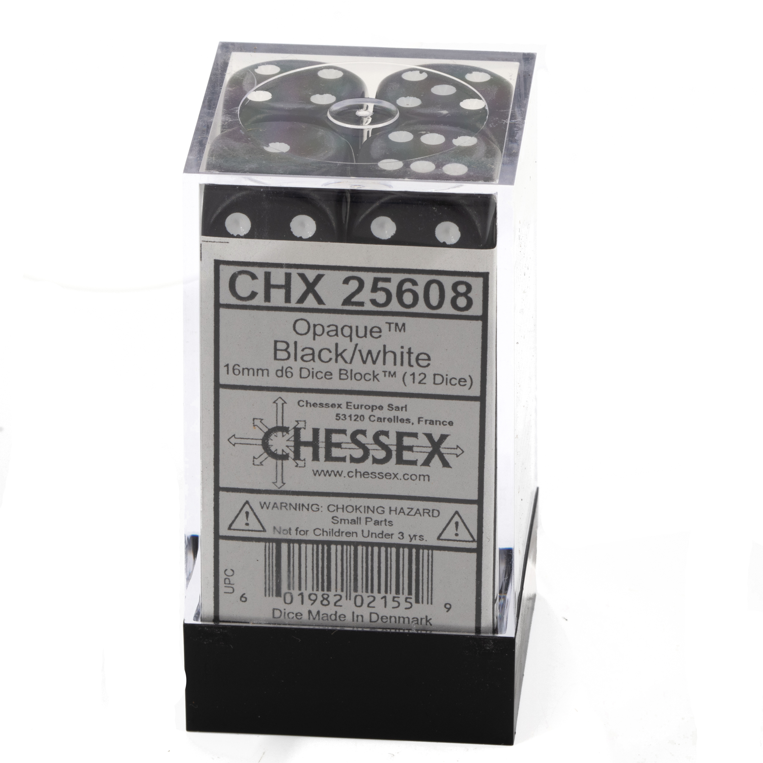 Satt schwarz / weiß 16mm W6 Würfel Set (12 Würfel)