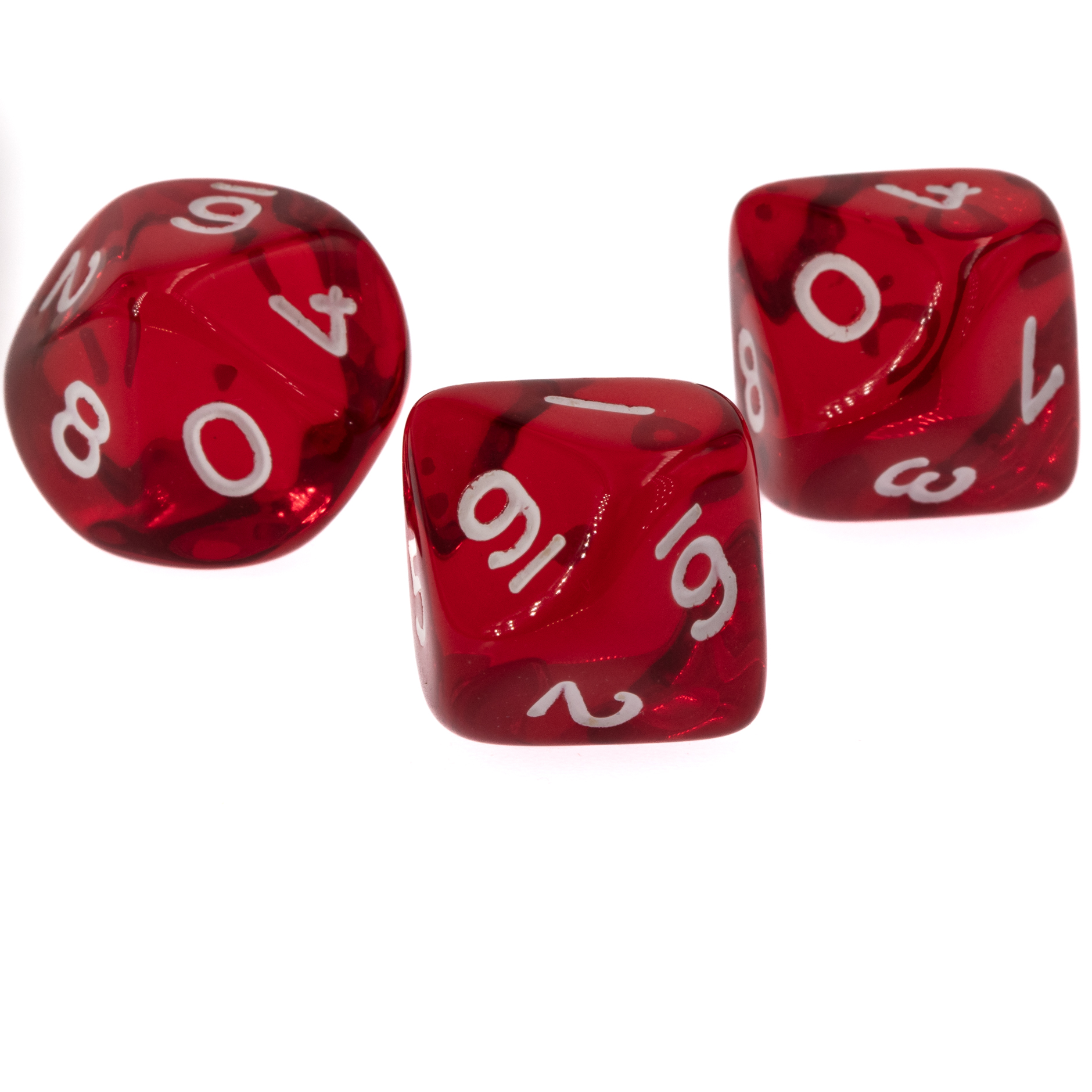 W10 Würfel in rot transparent / weiß Transparent