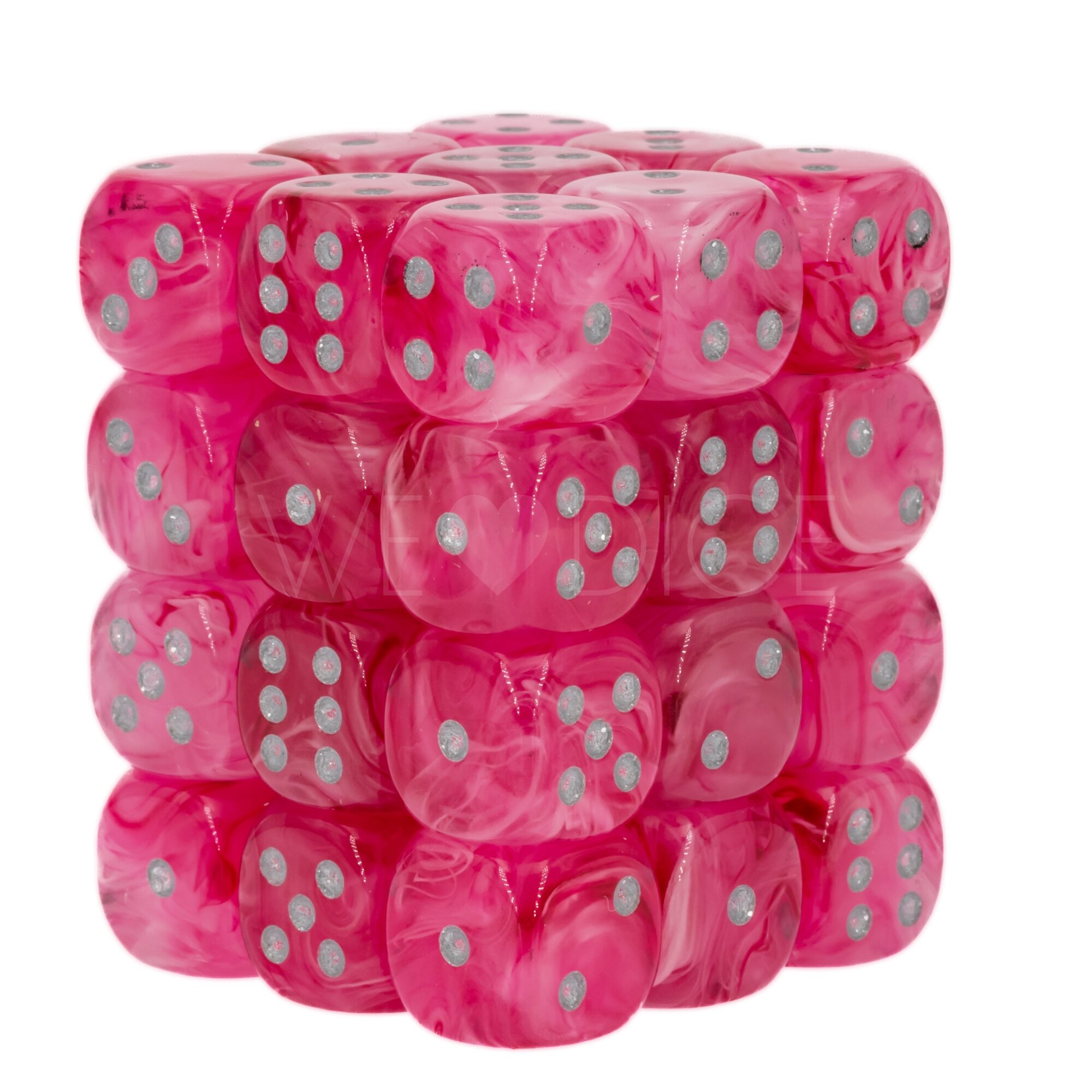Ghostly Glow™ pink / silber 12mm W6 Würfel Set (36 Würfel)