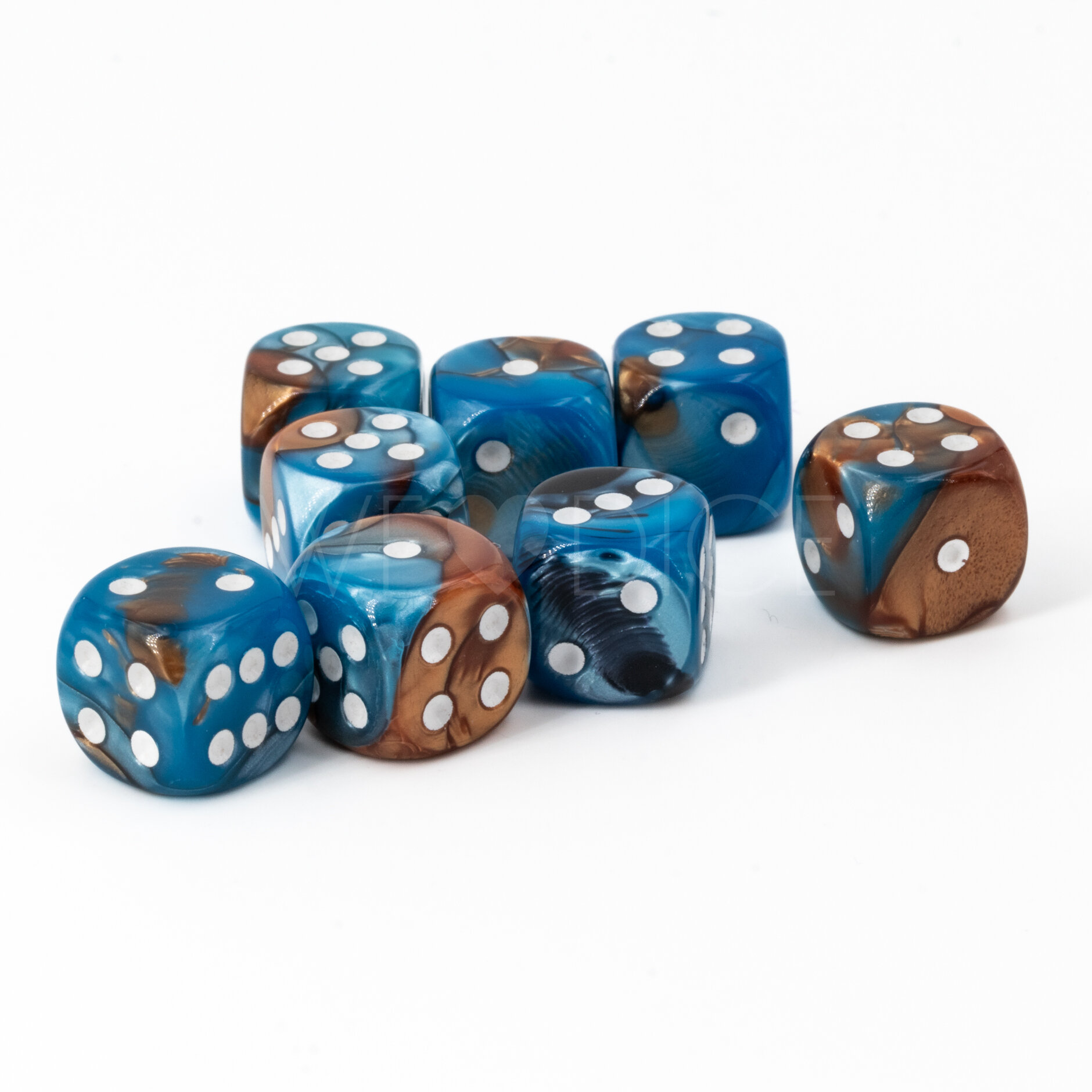 12mm W6 Würfel in kupfer blau / weiß