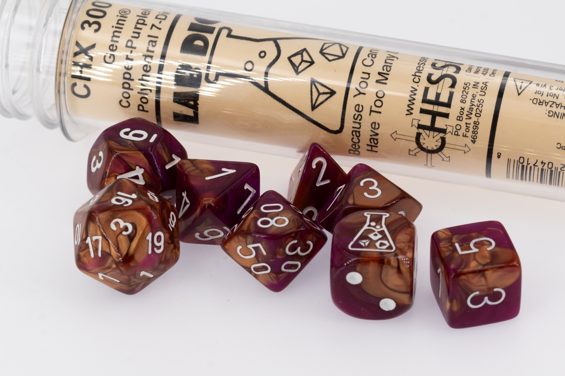 LabDice Gemini® Copper-Purple/white  Set 8 Stück