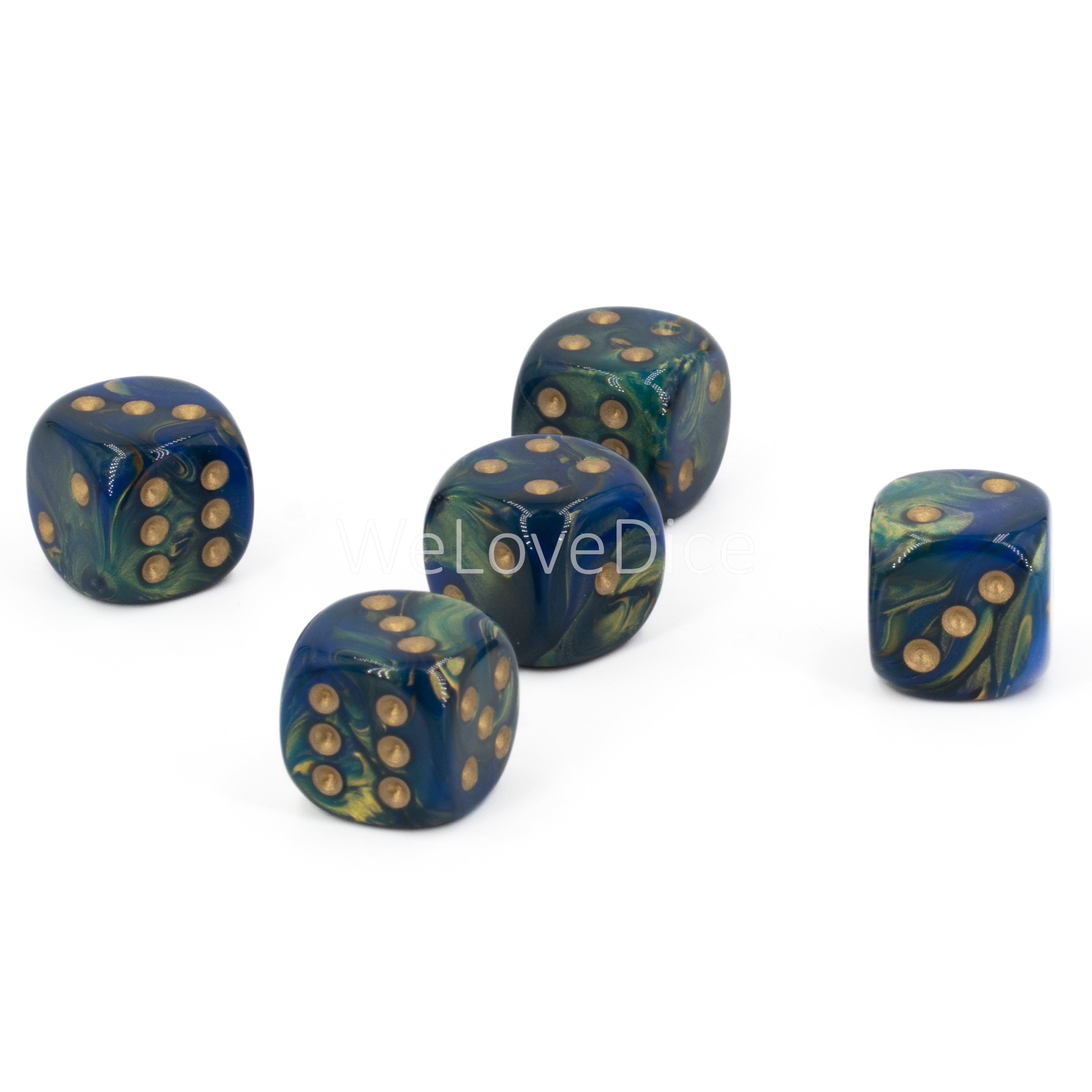 16mm W6 Würfel in lapis blau / gold