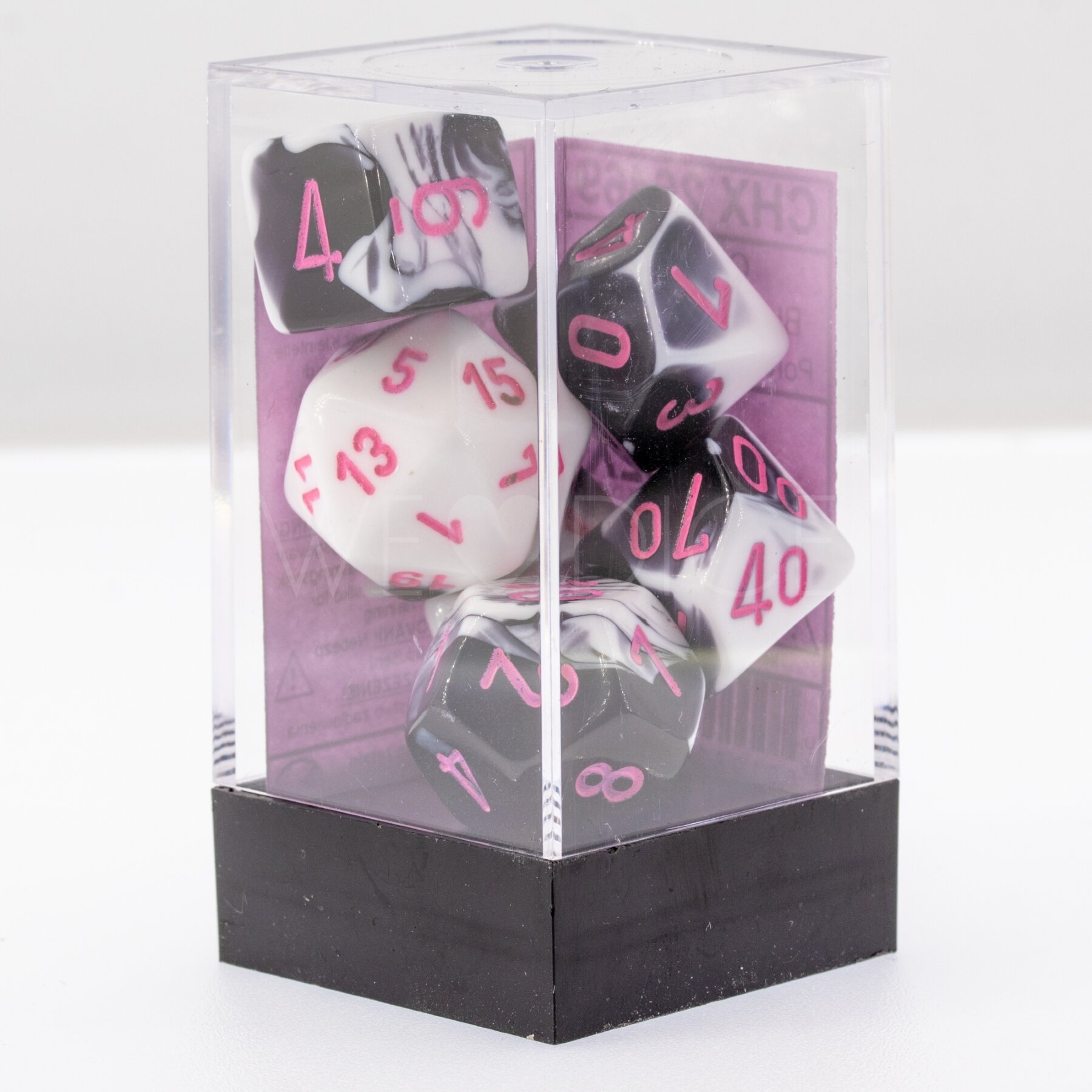Gemini® Polyhedral Schwarz-Weiß / Rosa 7-Würfel Set