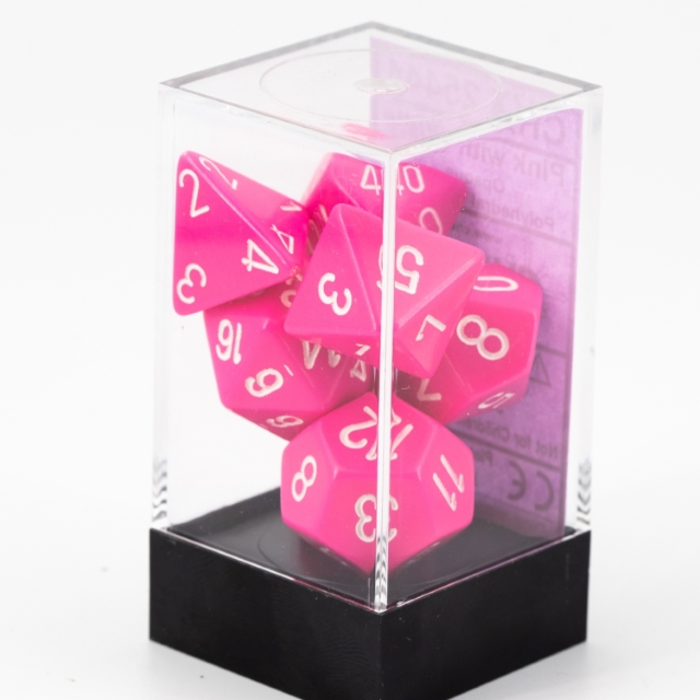 Opaque Polyhedral Pink / white 7-DieSet