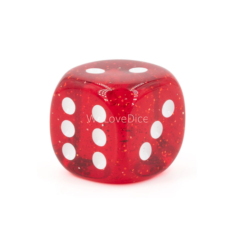 16mm W6 Würfel in rot glitzer / weiss