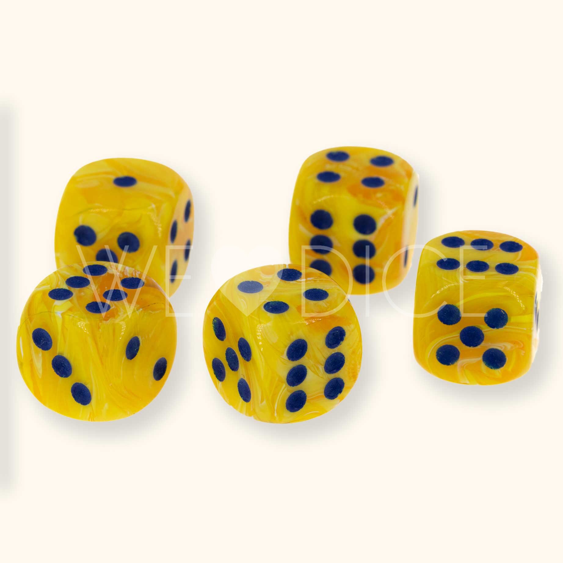 12mm Würfel in gelb / dunkelblau Marmor