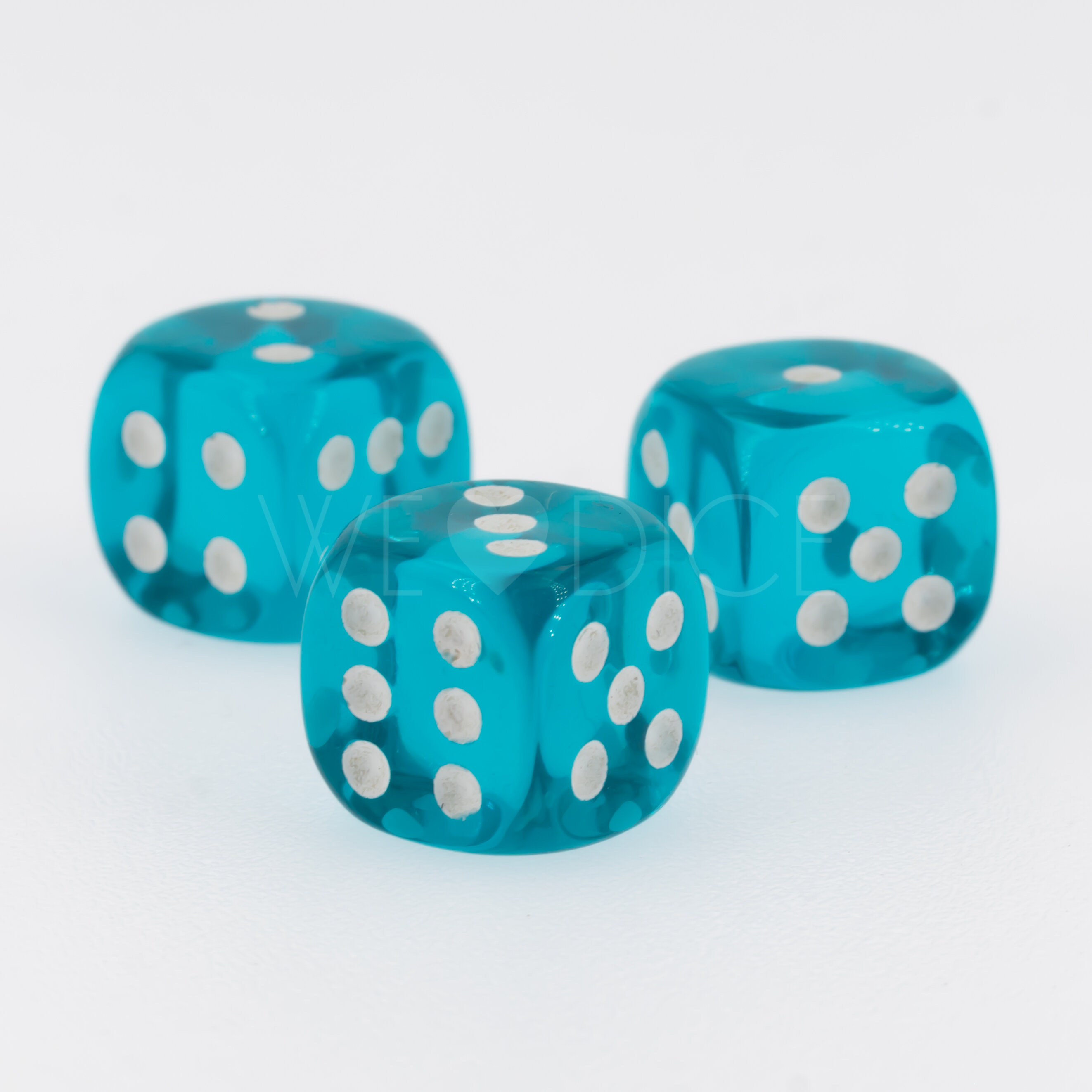 Transparent Türkis / weiß 12mm W6 Würfel mit Punkten (1 Stück)