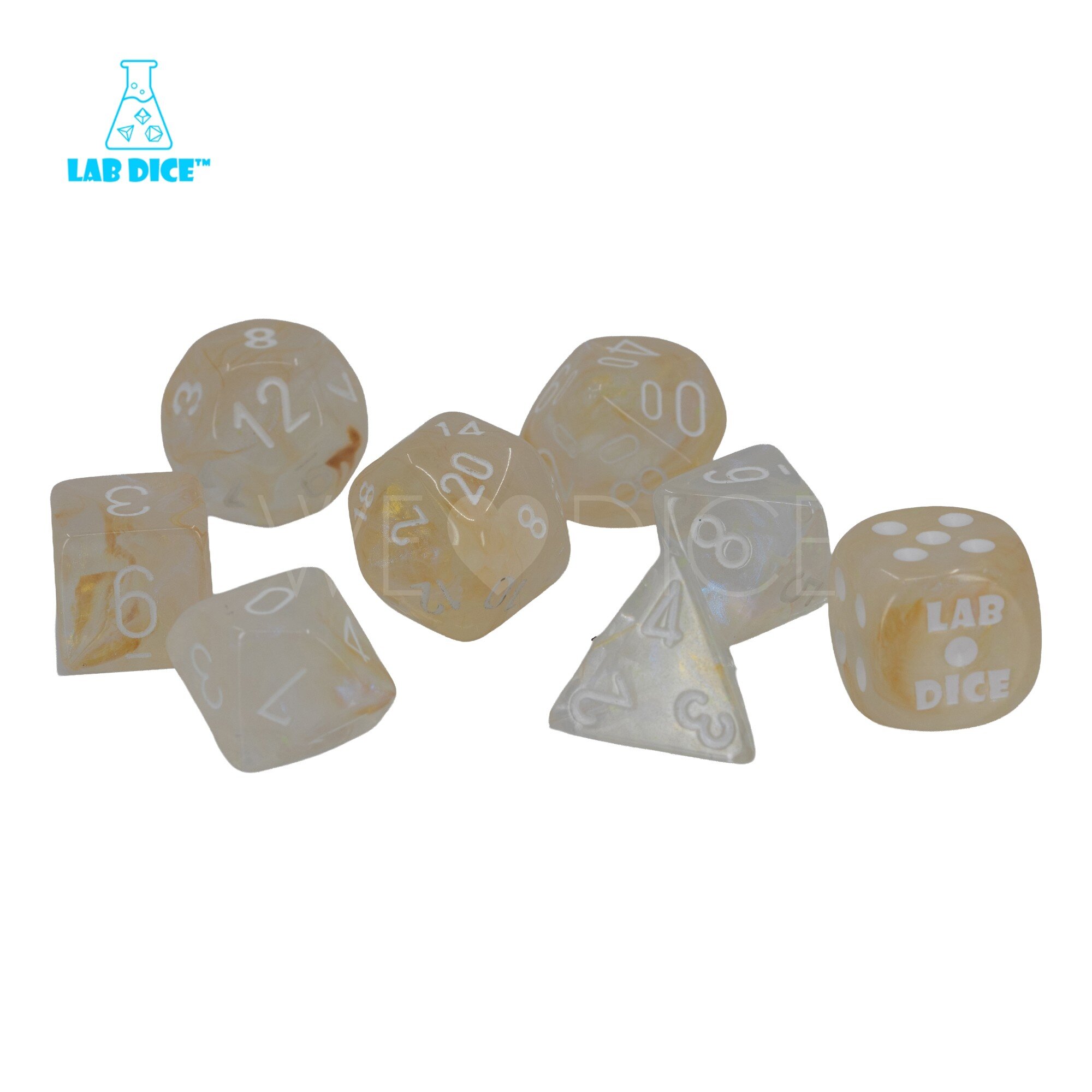 LabDice Borealis® Champagne / White  Set 8 Stück