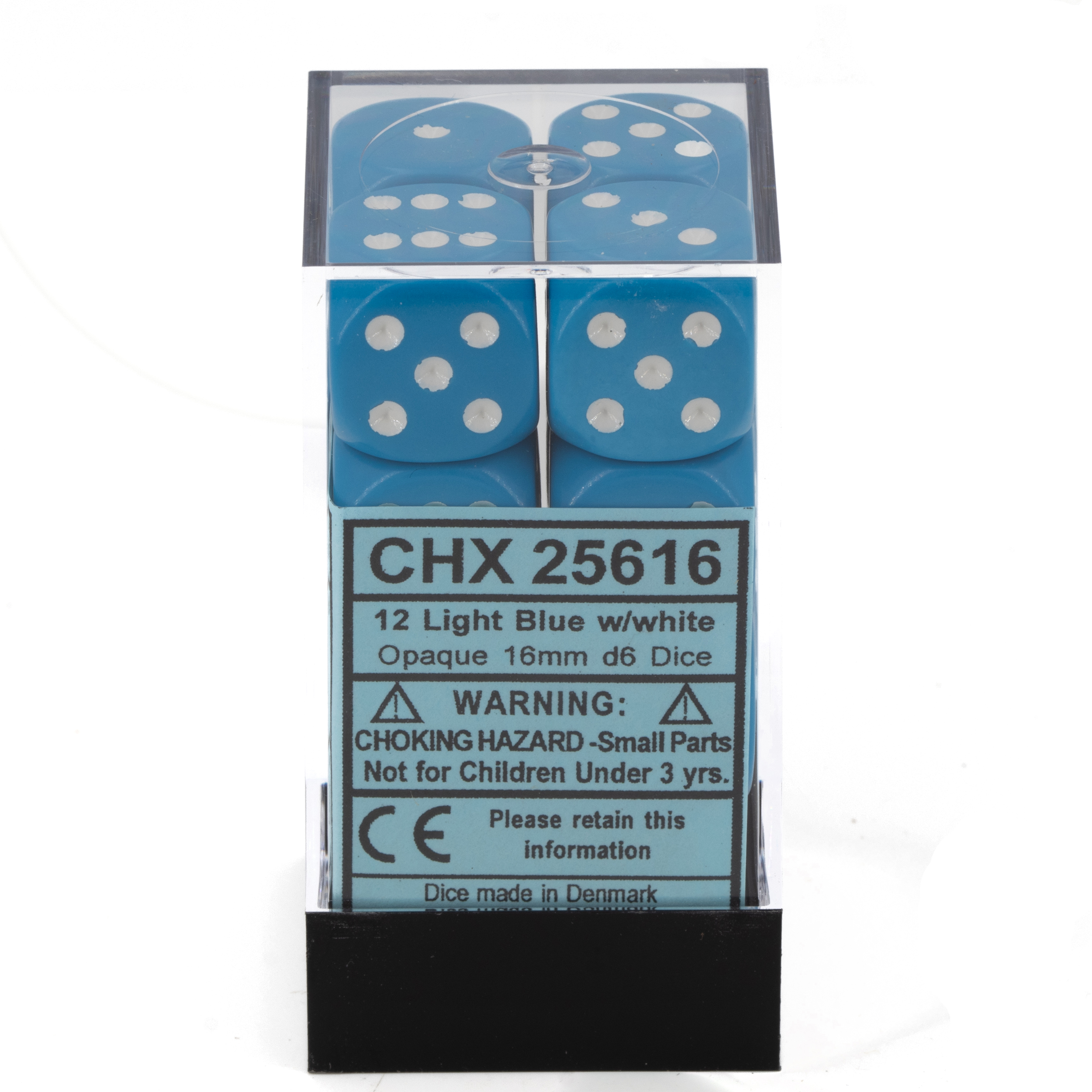 Satt hellblau / weiß 16mm W6 Würfel Set (12 Würfel)