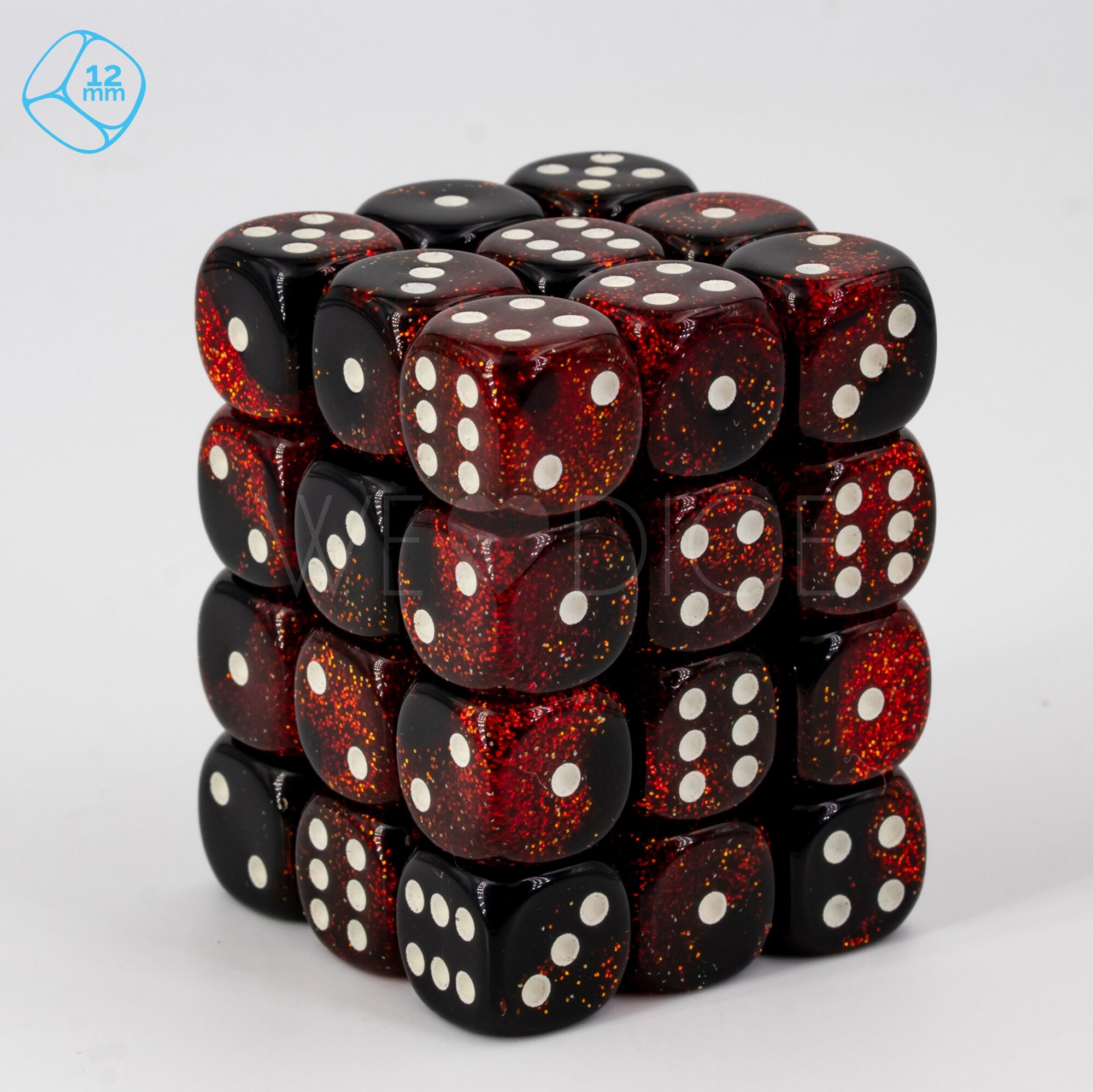 2-Ton glitzer rot schwarz / weiss 12mm W6 Set (36 Stück)