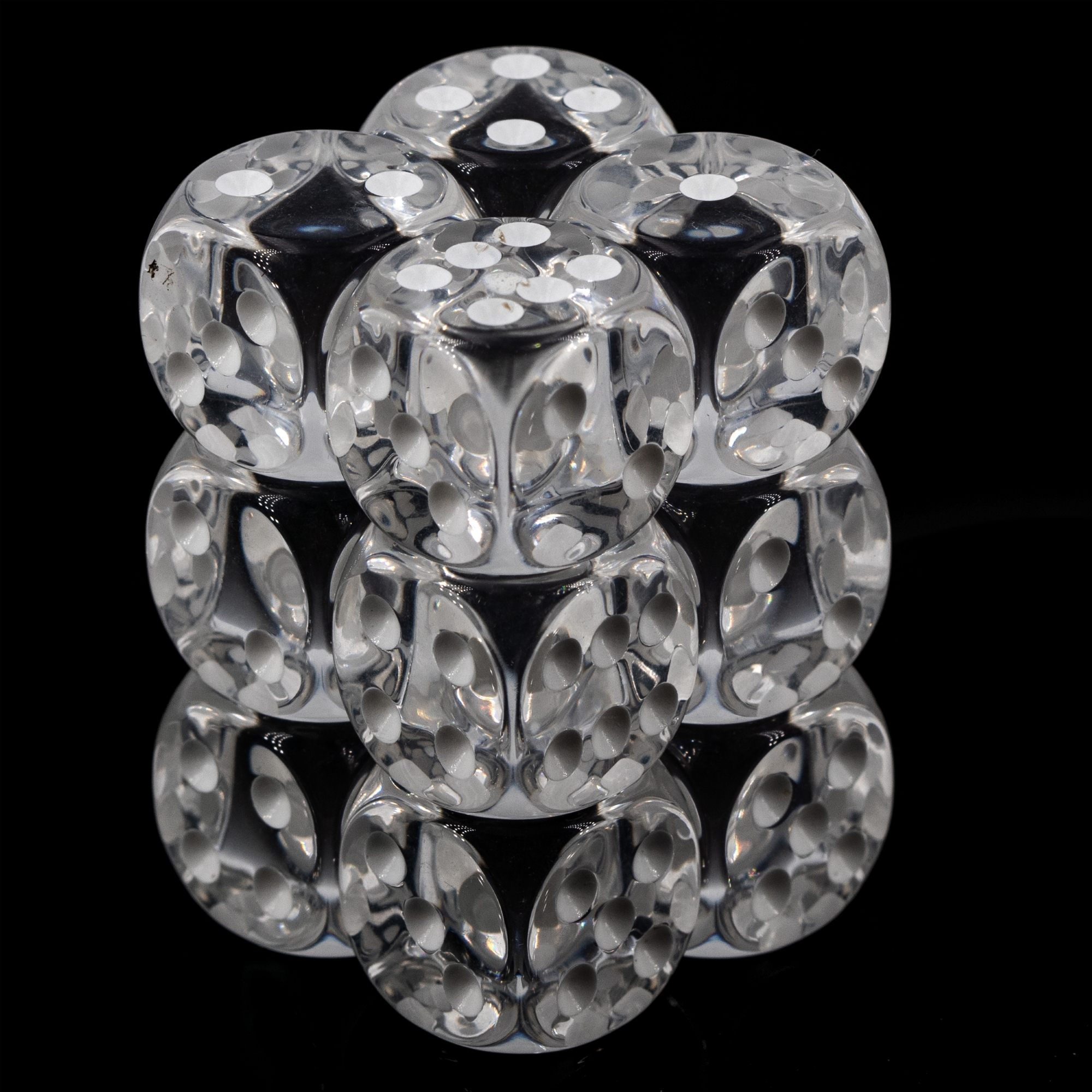 Transparent Clear / weiß 16mm W6 Würfel Set (12 Würfel)