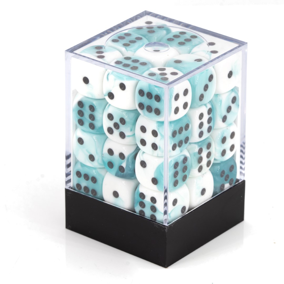 Gemini®, Transparent weiß-Türkis / Schwarz 12mm W6 Würfel Set (36 Würfel)