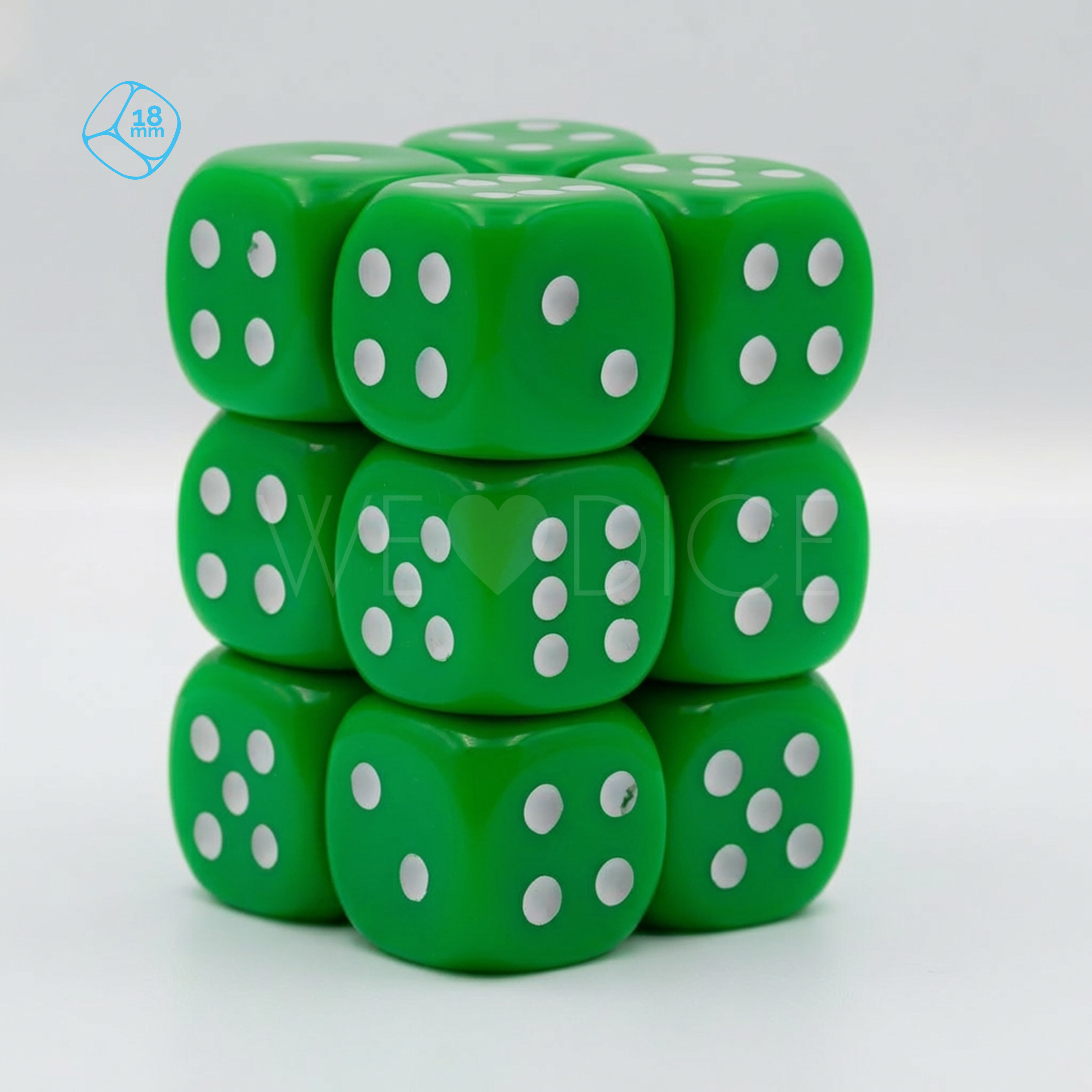 Opaque light green / white 18mm D6 Dice Set  (12 Pcs)
