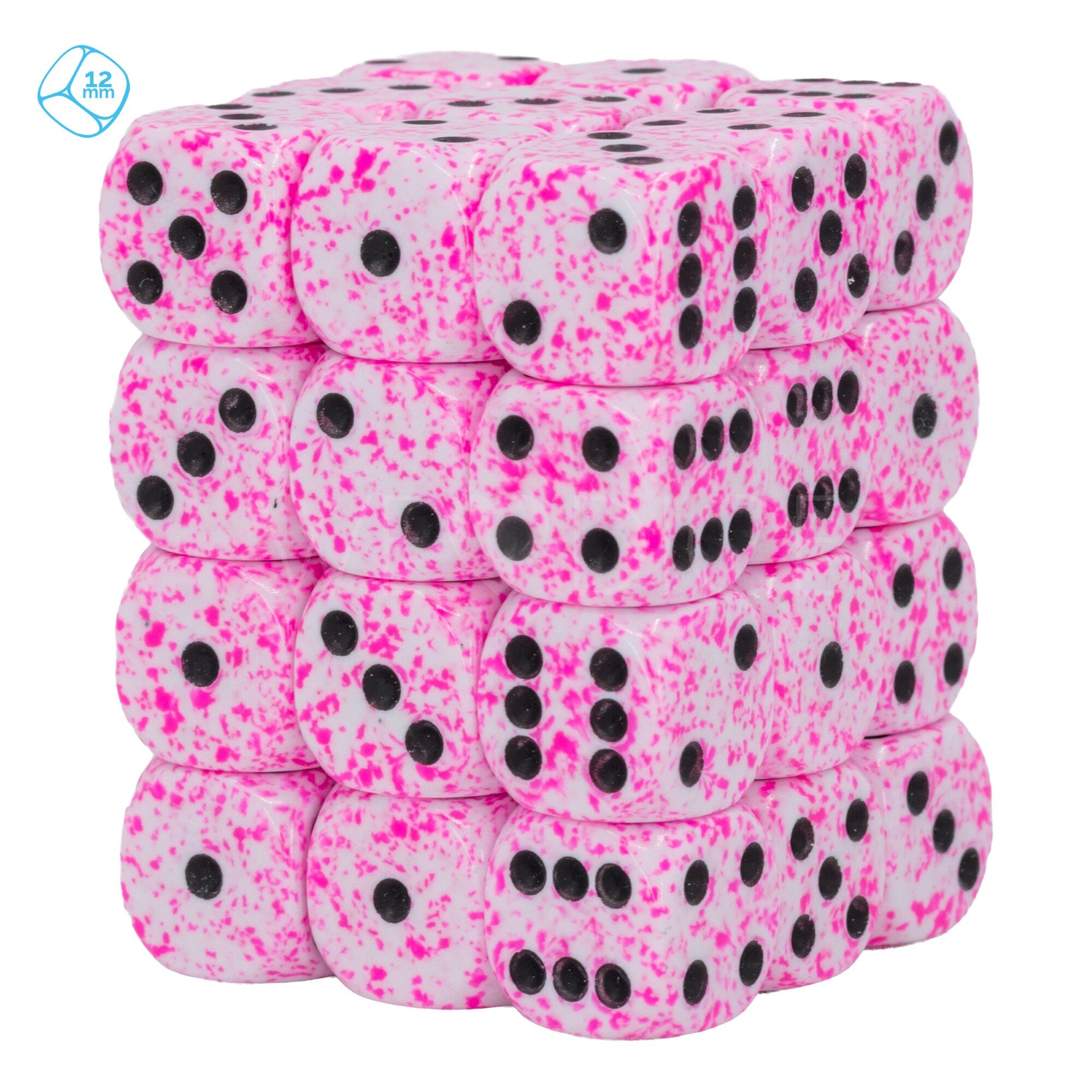 Speckled® Pink / black 12mm W6 Würfel Set (36 Würfel)