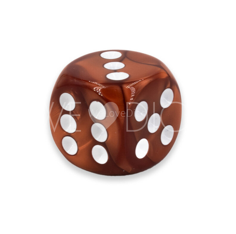 16mm  D6 Dice in copper brown / white Silk