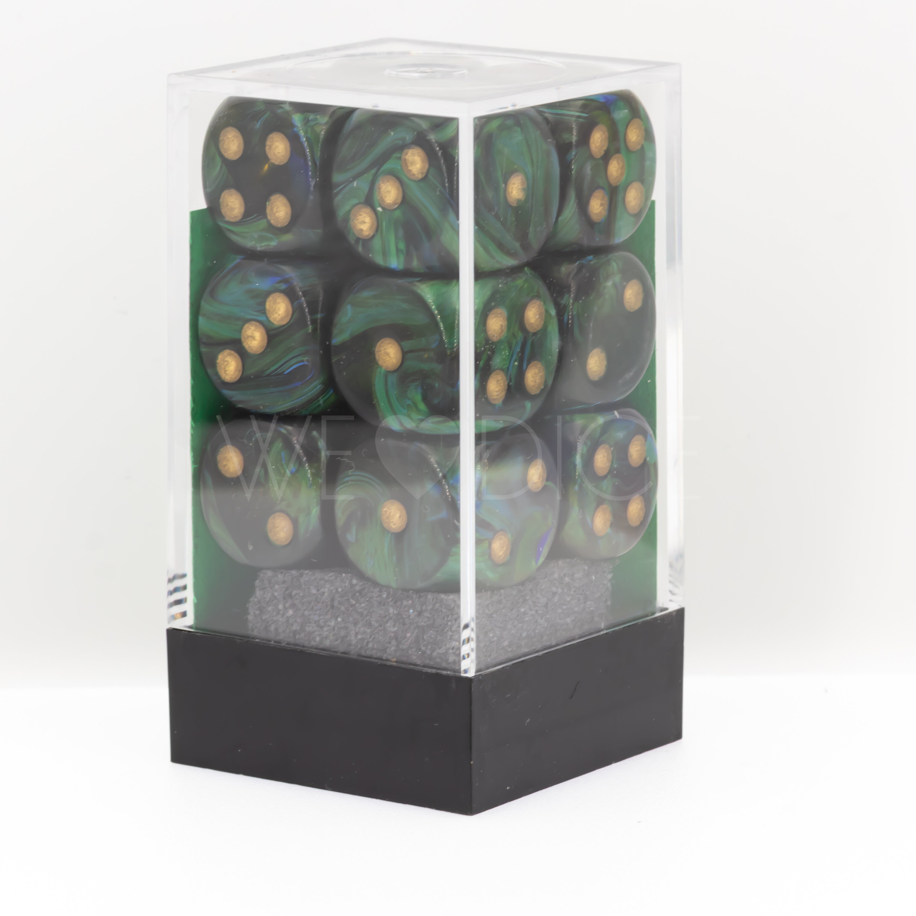 Scarab® Jade / Gold 16mm W6 Würfel Set (12 Würfel)