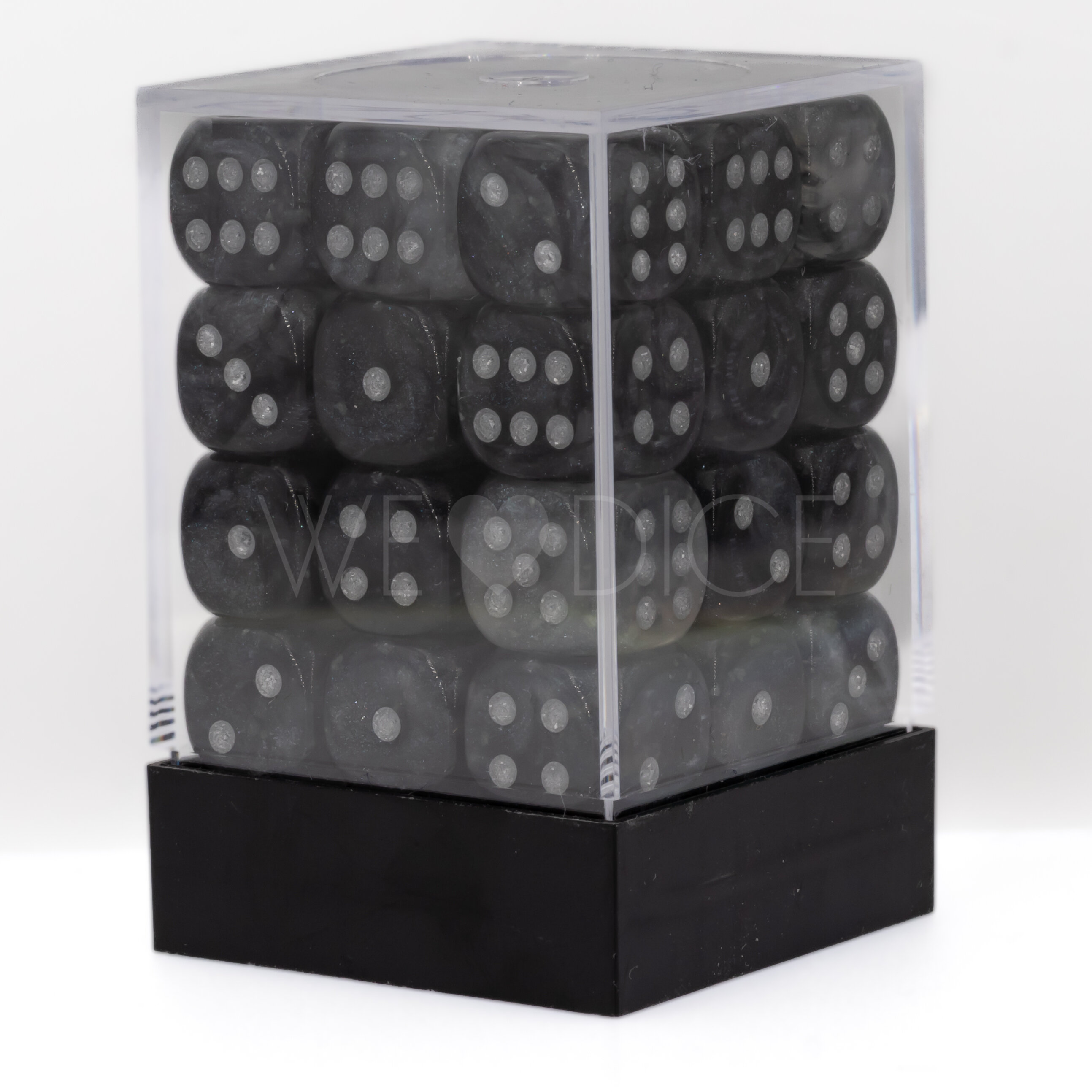 Borealis® Light smoke / silber 12mm W6 Würfel Set (36 Würfel)