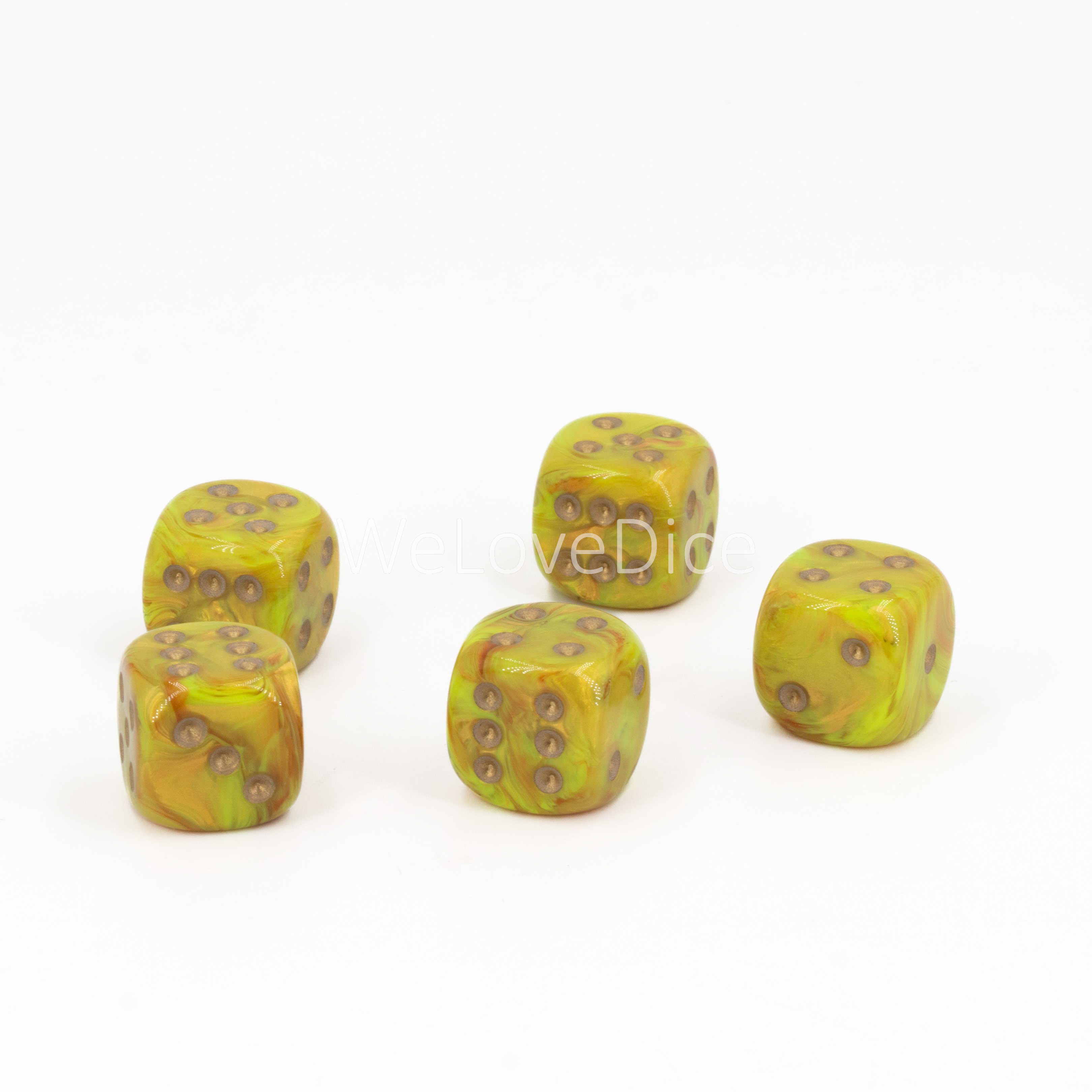 16mm W6 Würfel in oriental gelb / gold