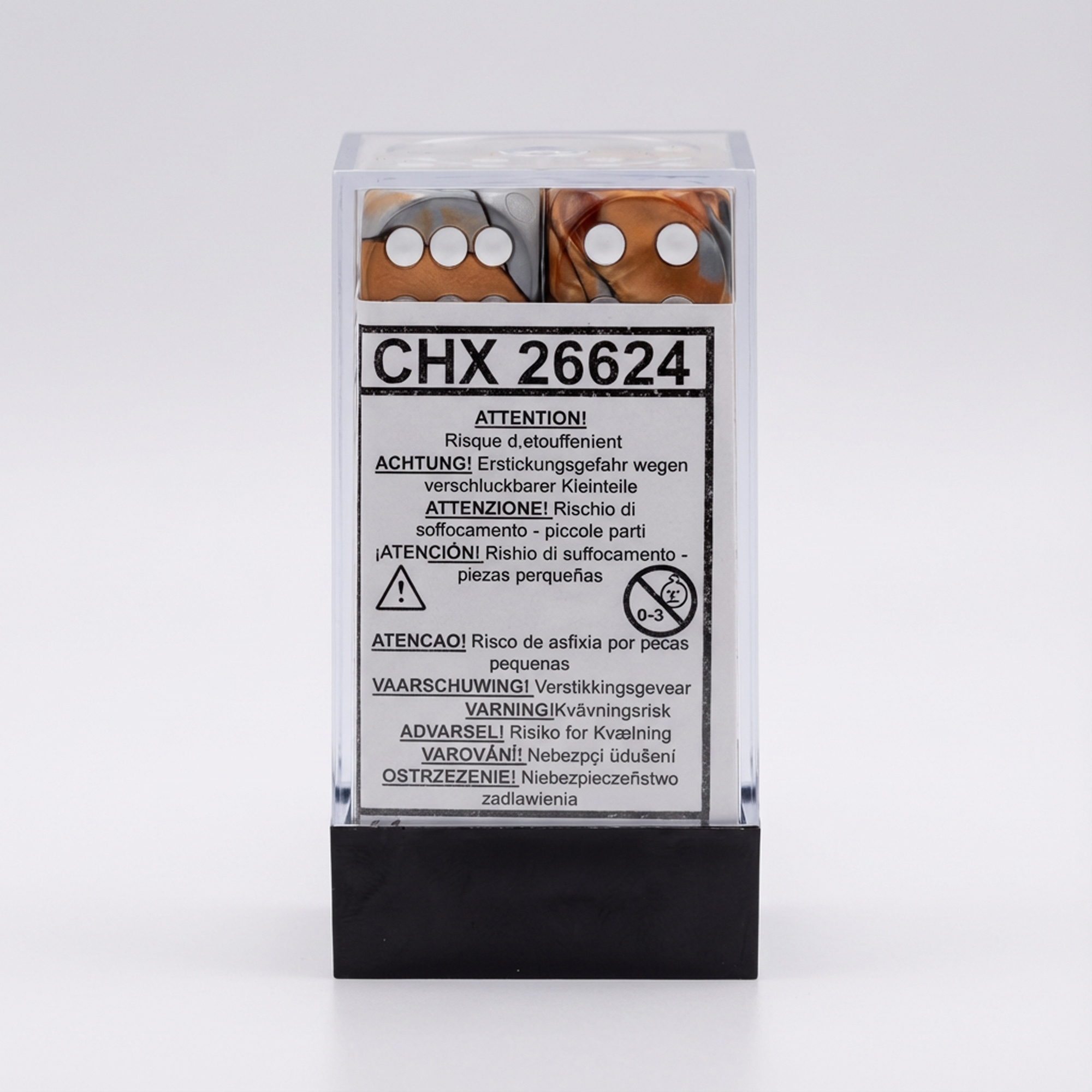 Gemini® Kupfer-Stahl / weiß 16mm W6 Würfel Set (12 Würfel)