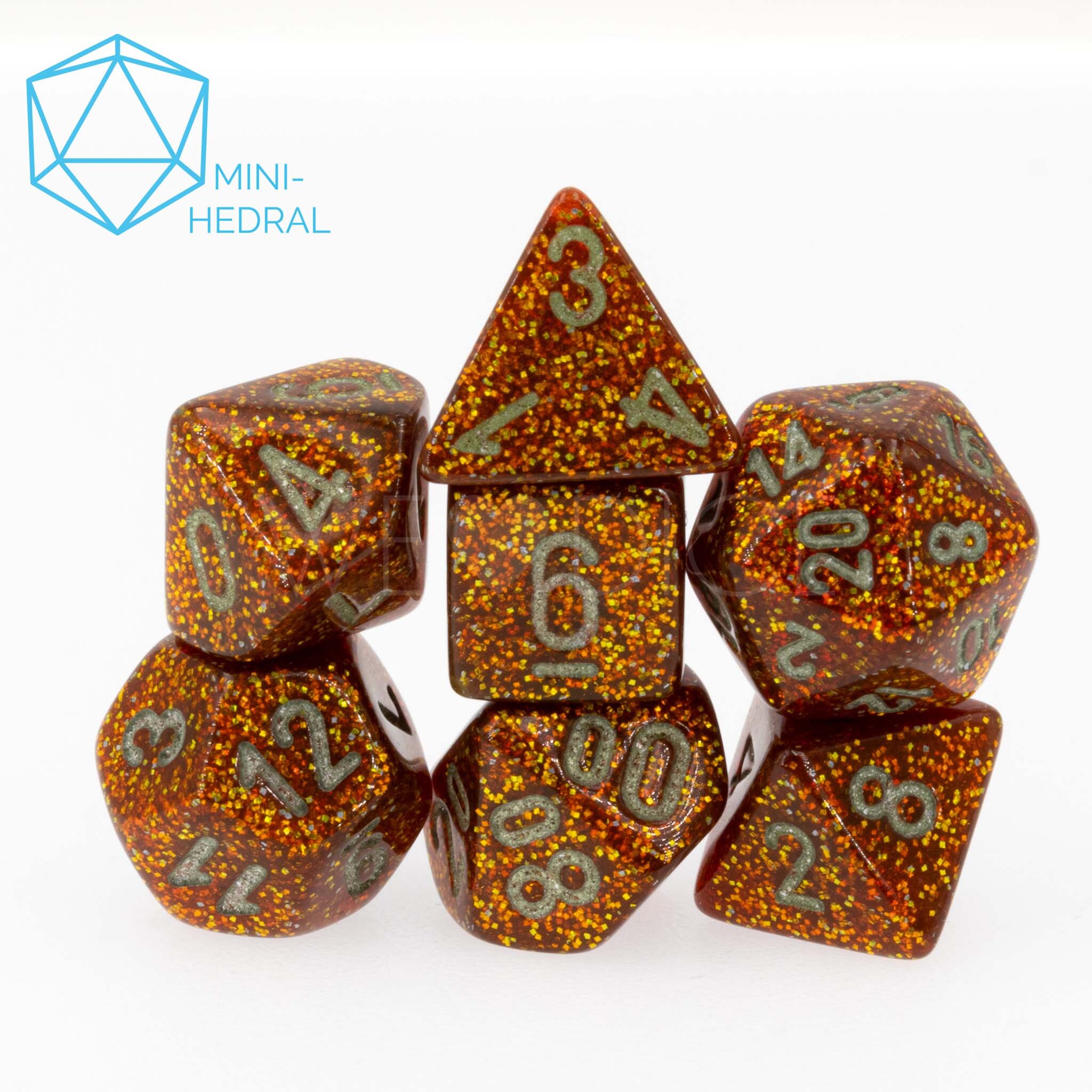 Mini-hedral Glitter Polyhedral Gold / silber 7-Würfel Set