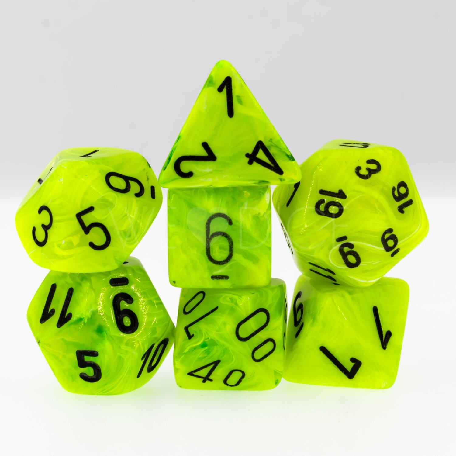 Vortex® Polyhedral Hellgrün / Schwarz 7-Würfel Set