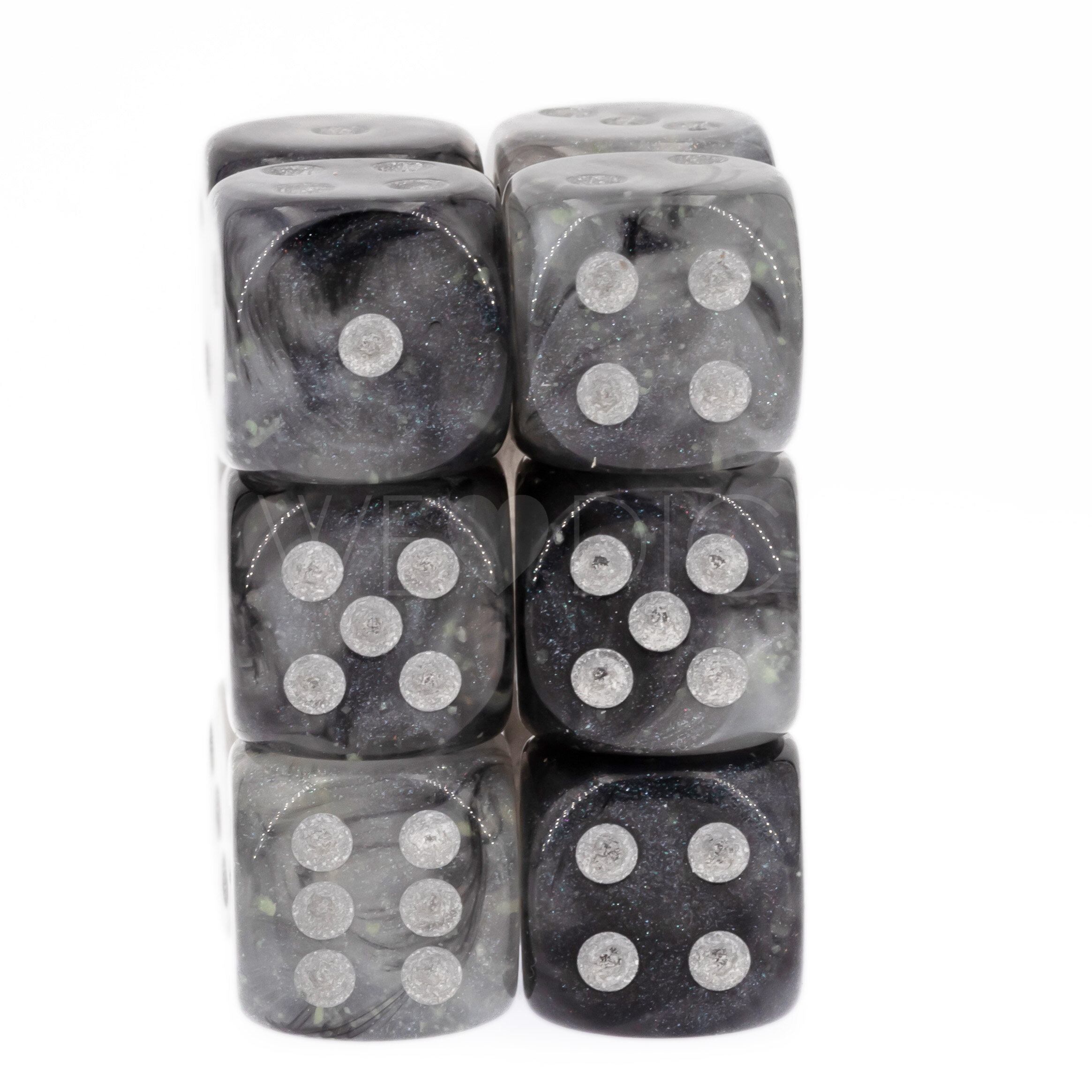 Borealis® Light smoke / silber 16mm W6 Würfel Set (12 Würfel)