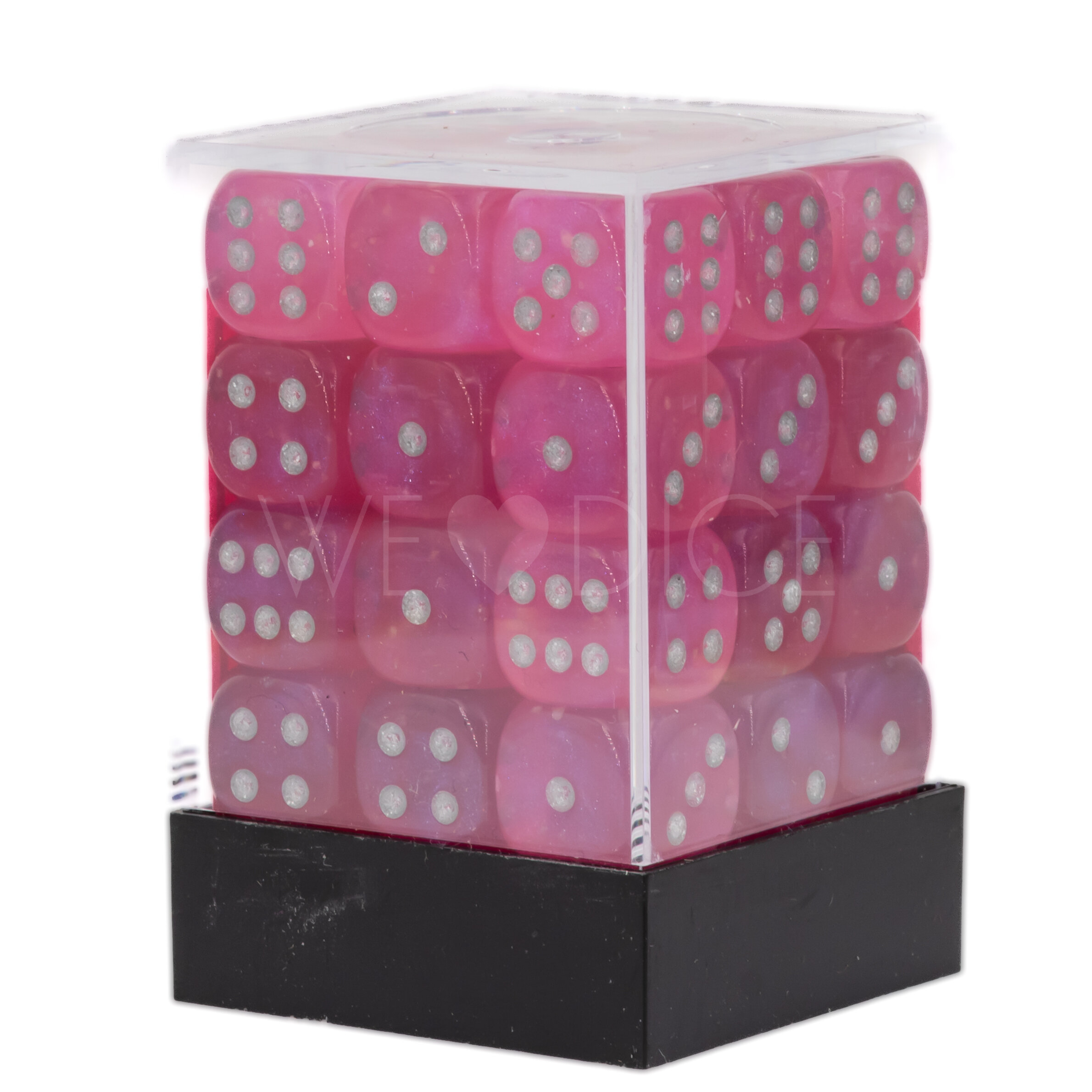 Borealis® Pink / silber 12mm W6 Würfel Set (36 Würfel)