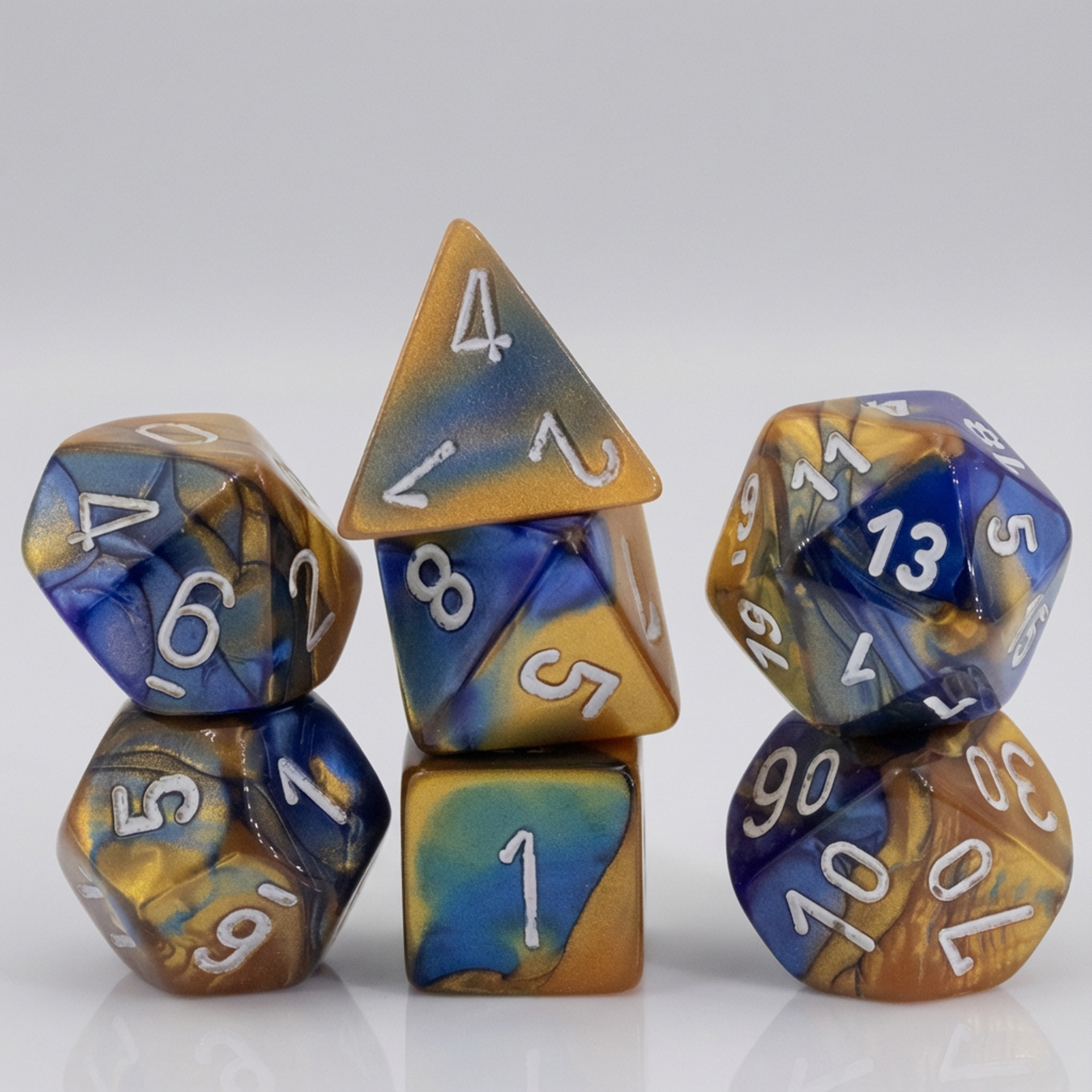 Gemini® Polyhedral Blau-Gold / weiß 7-Würfel Set