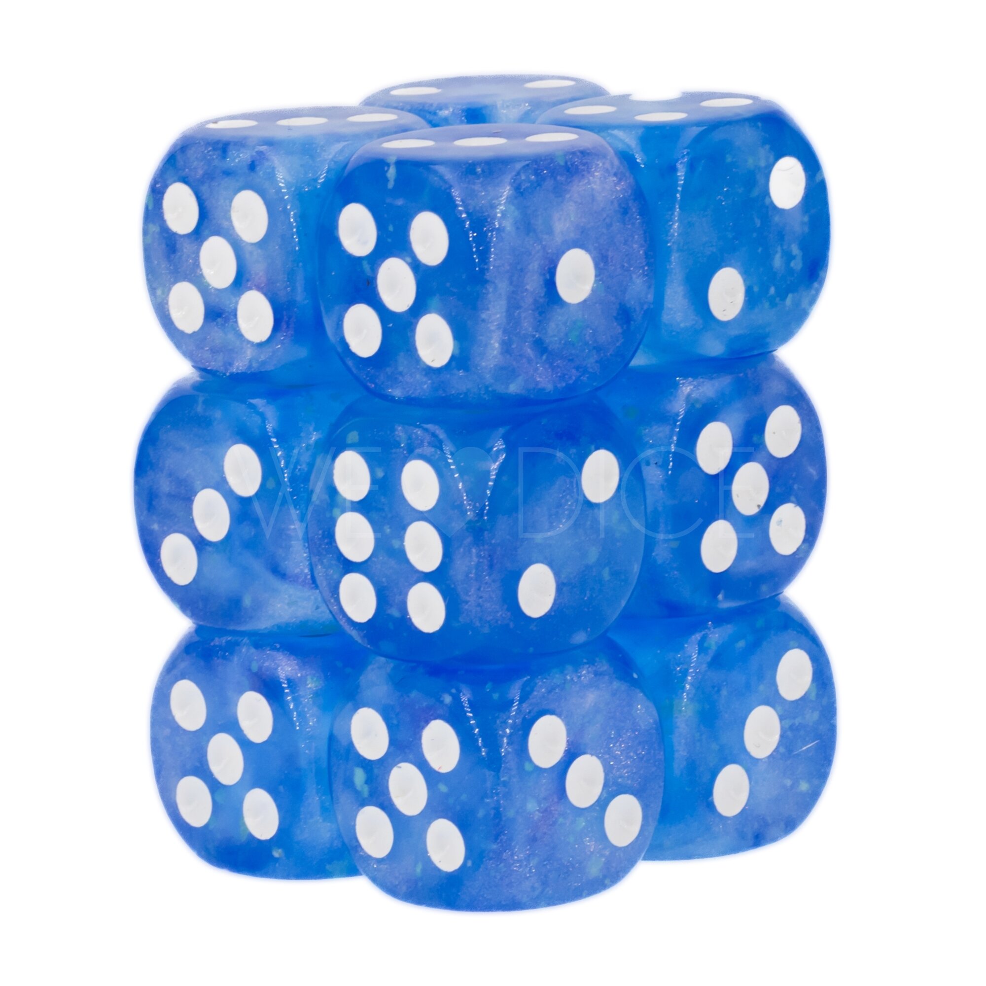 Borealis® Himmelblau / Weiß 16mm W6 Würfel Set (12 Würfel)