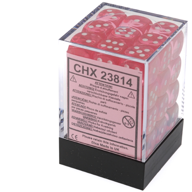 Translucent Pink / white  12mm D6 Dice Set (36 dice)