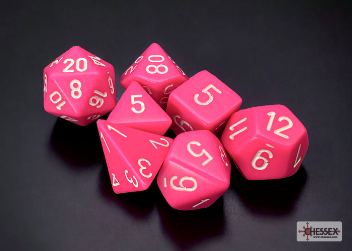Opaque Polyhedral Pink / white 7-DieSet