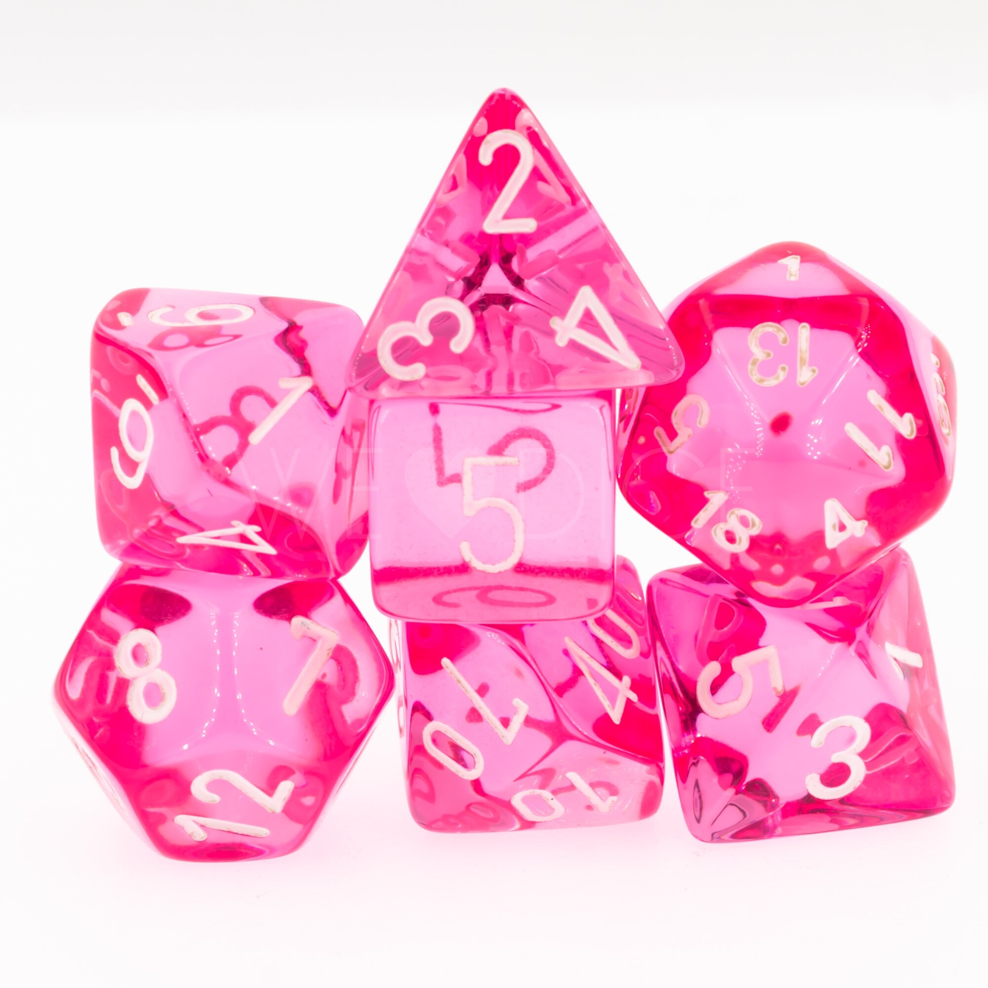 Transparent Polyhedral Rosa / weiß 7-Würfel Set
