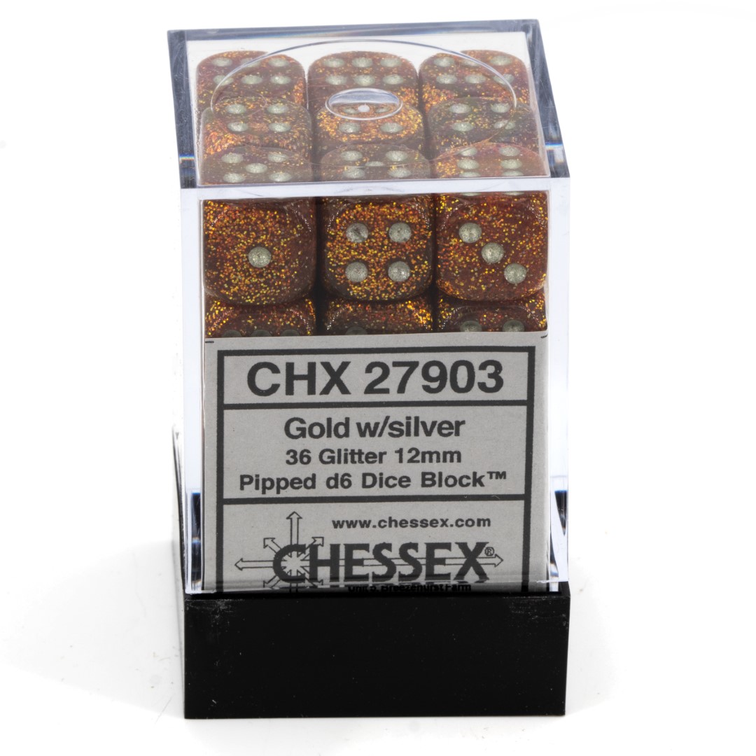 Glitter Gold / silber 12mm W6 Würfel Set (36 Würfel)