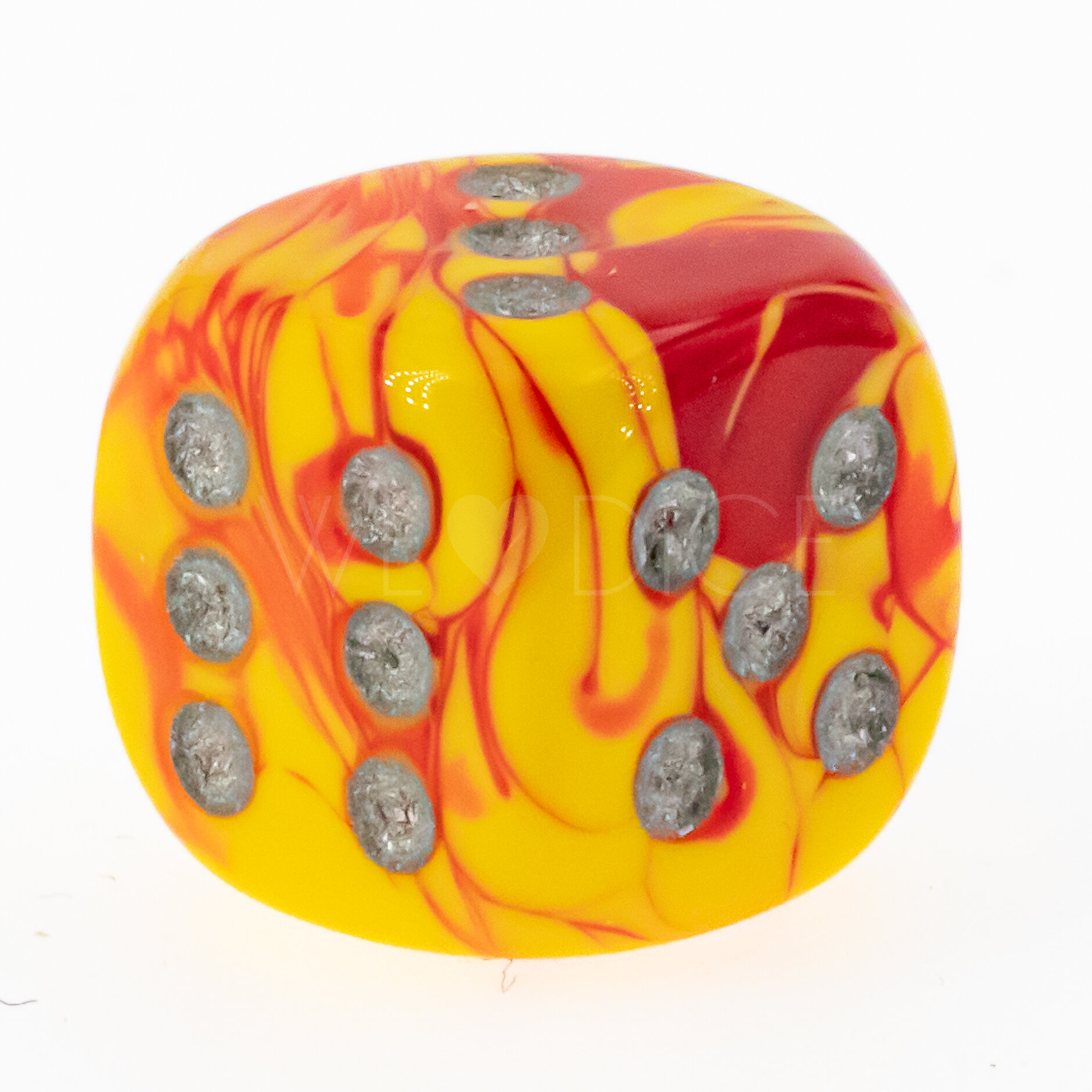 Gemini® Rot-Gelb / silber 12mm W6 Würfel mit Punkten (1 Stück)