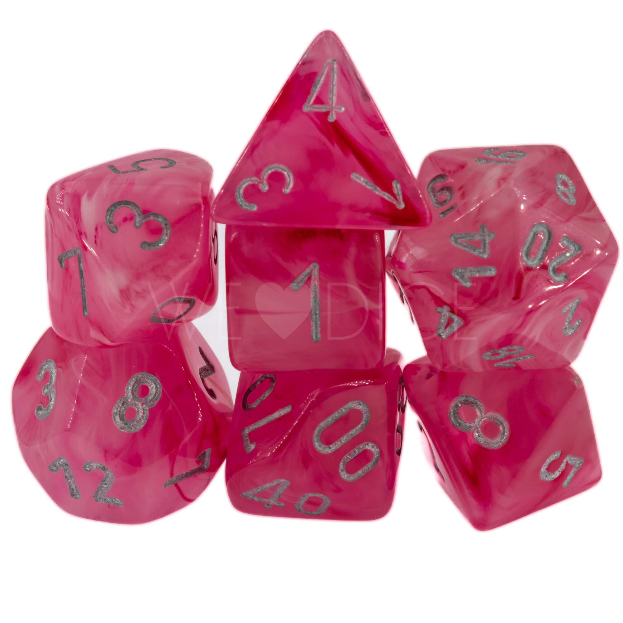 Ghostly Glow™ Polyhedral pink / silber 7-Würfel Set