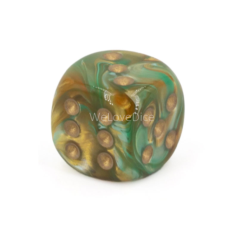 16mm  D6 Dice in jungle green / gold