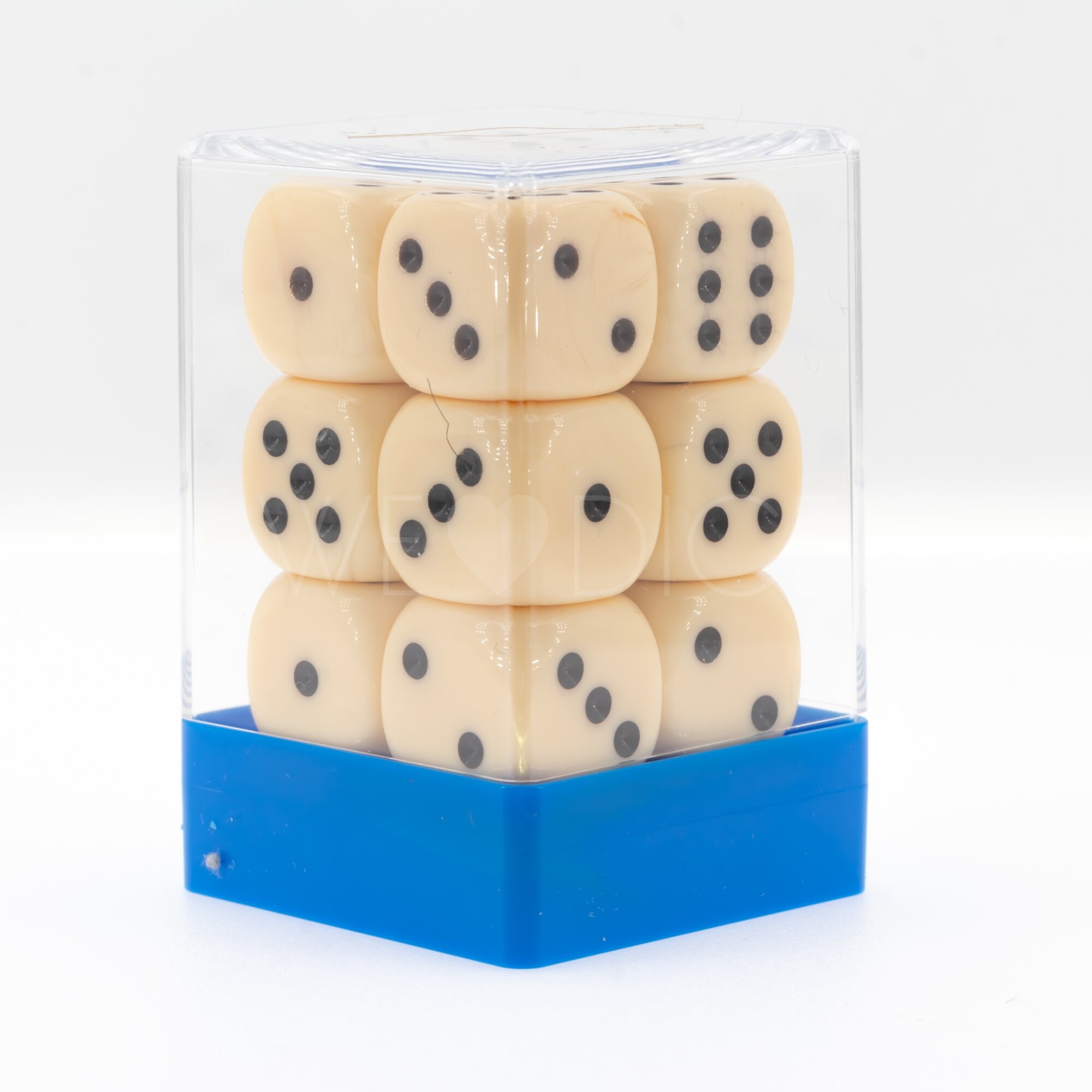 Opaque ivory  / black 16mm D6 Dice Set  (12Pcs)