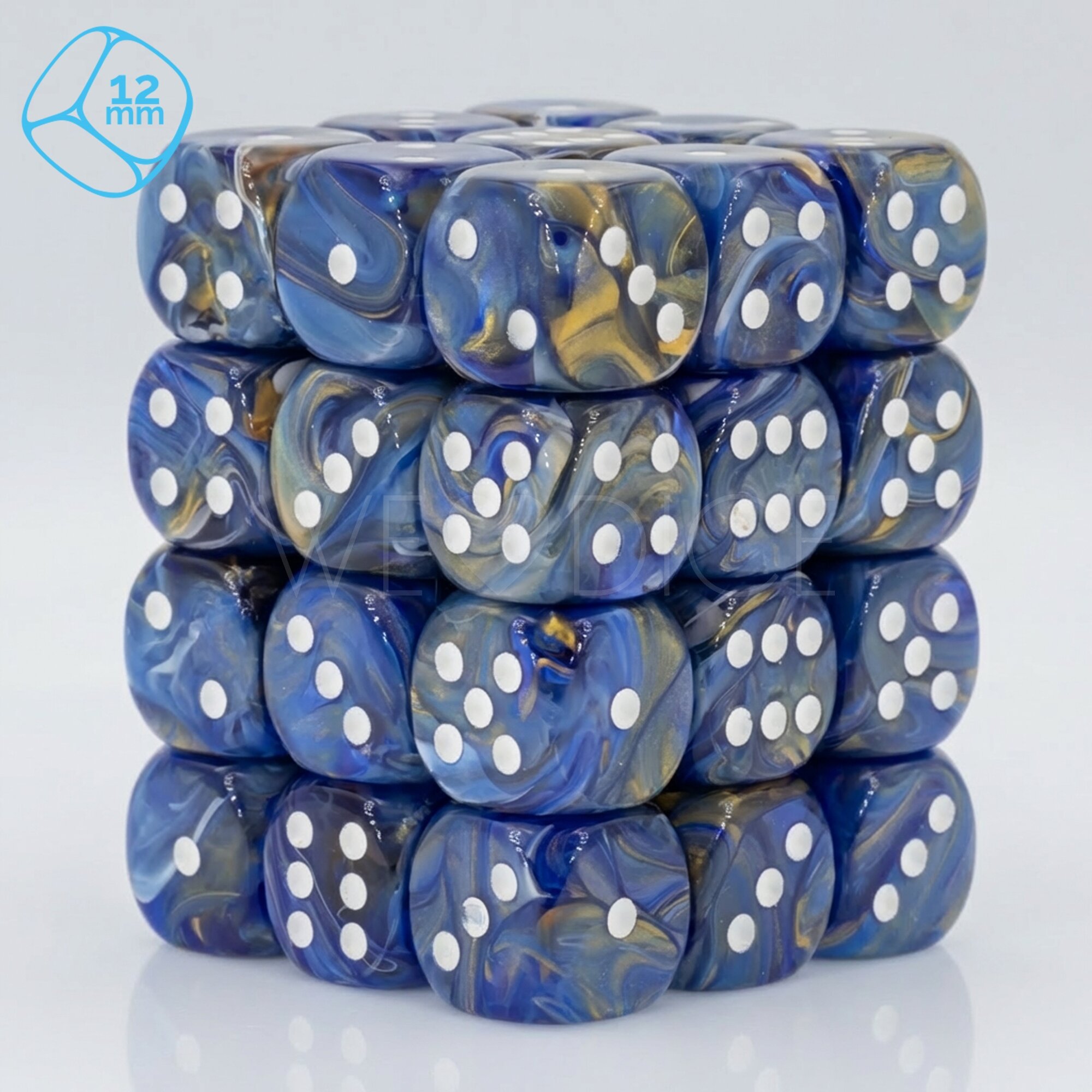 Aurelia blue / white 12mm D6 Dice Set  (36Pcs)