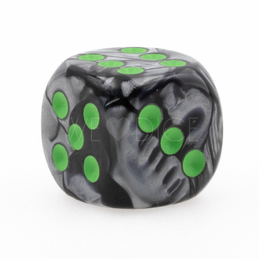 Gemini® Black-Grey / green 12mm D6 dice w/pips (1 piece)